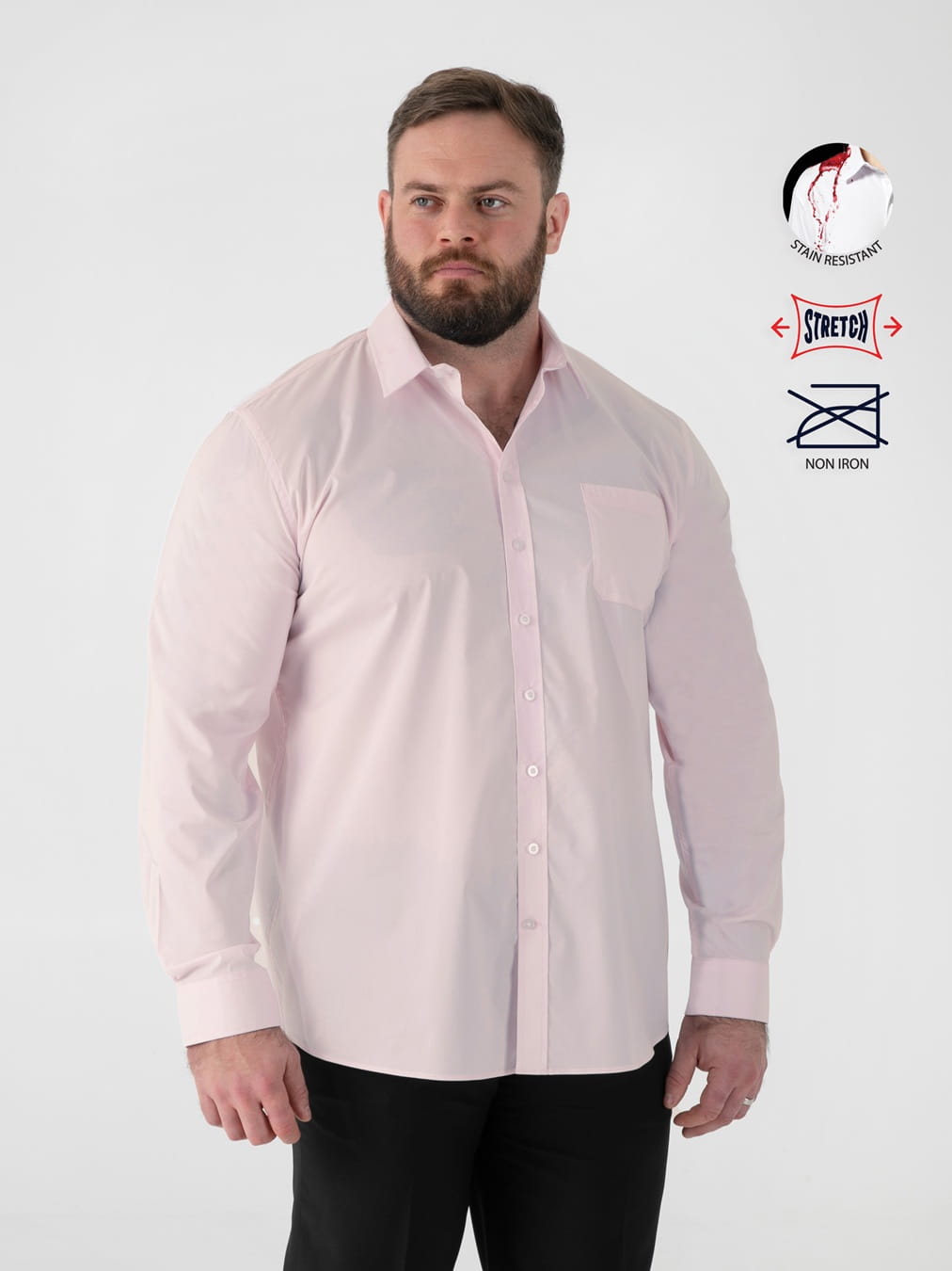 Velká pánská košile odolná proti skvrnám Non Iron Elastická růžová OLIVER-D555