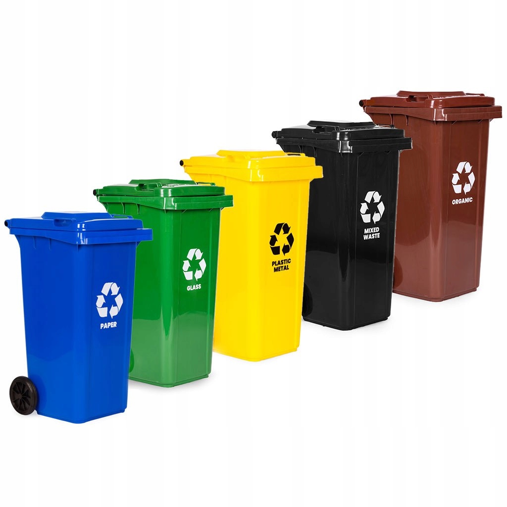 Levně Sada 5 odpadkových košů 5x120L modrá zelená žlutá černá