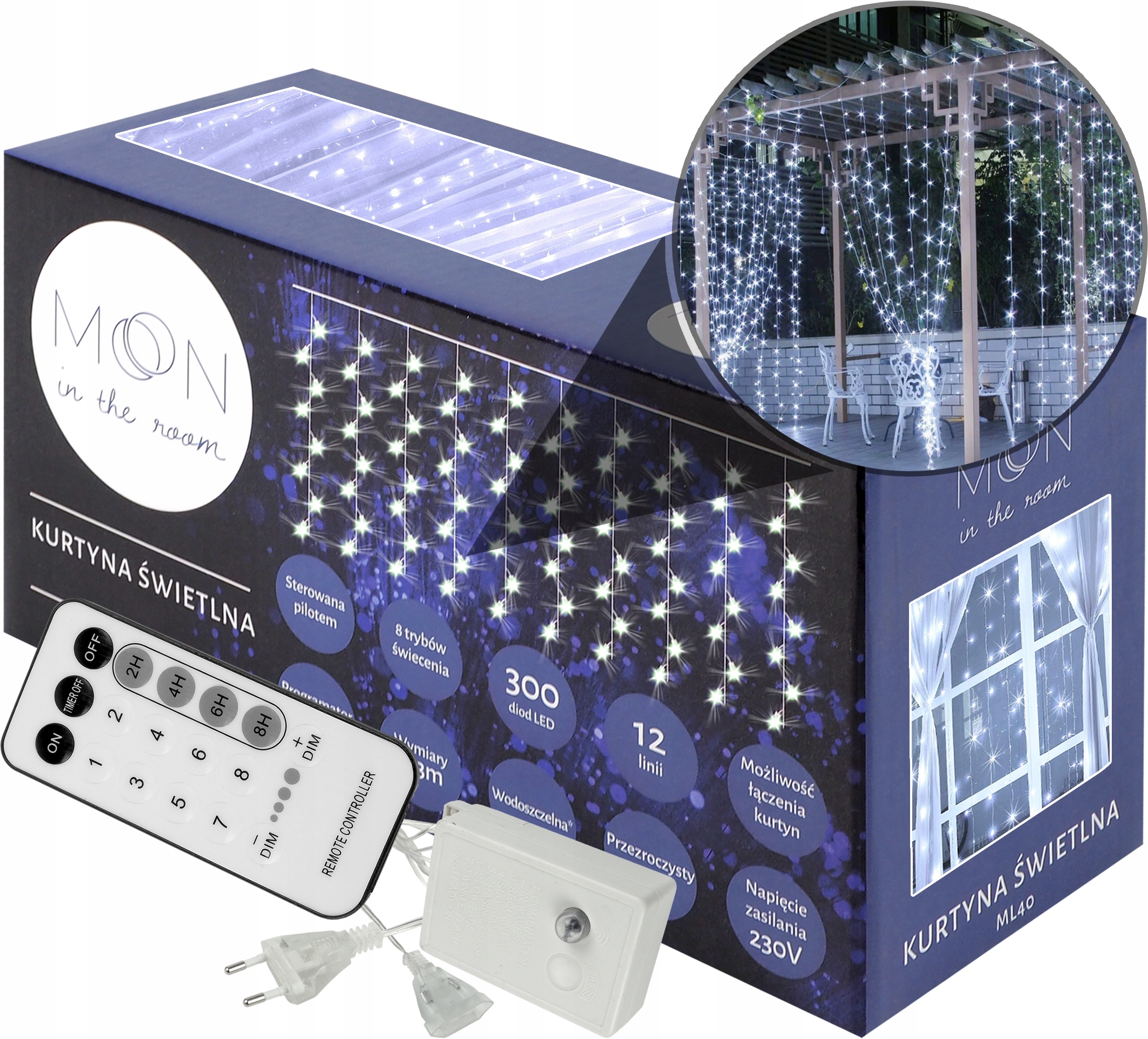 

Kurtyna Świetlna Led Lampki 3X3M Pilot Z Pamięcią