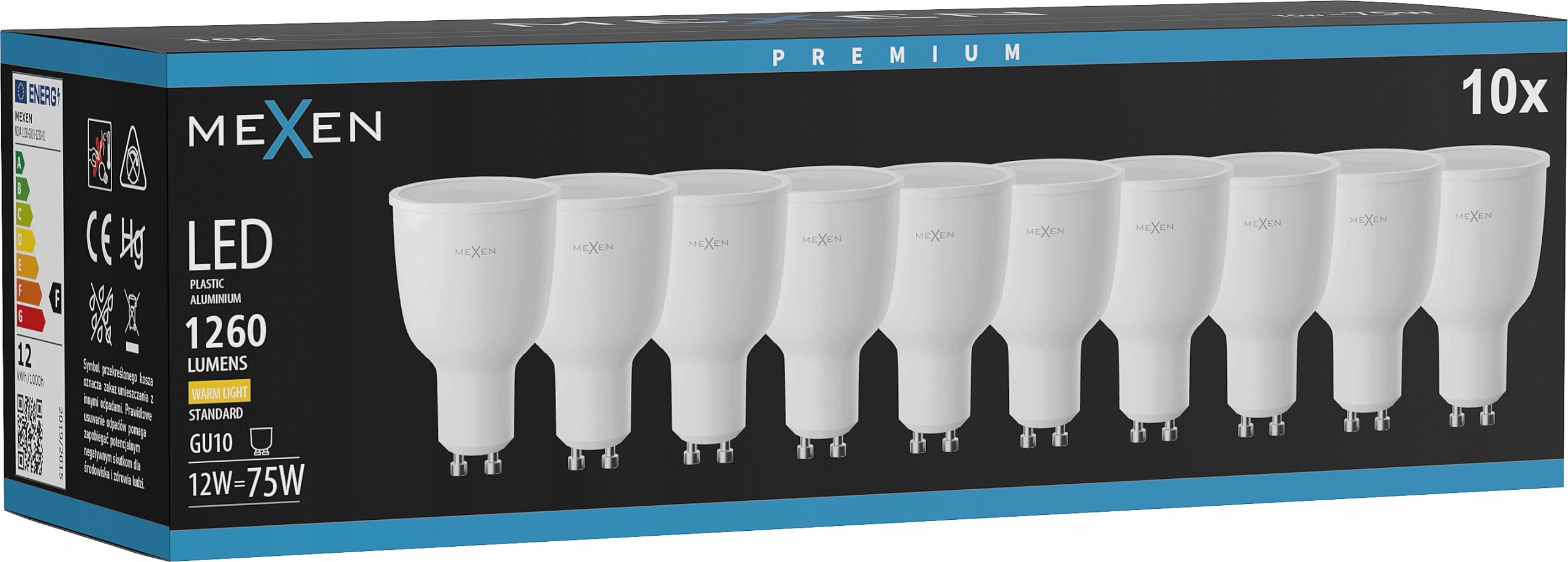 Mexen Nova 10X Led Žárovka GU10 12W Teplá Bílá 3000K 1260 LM