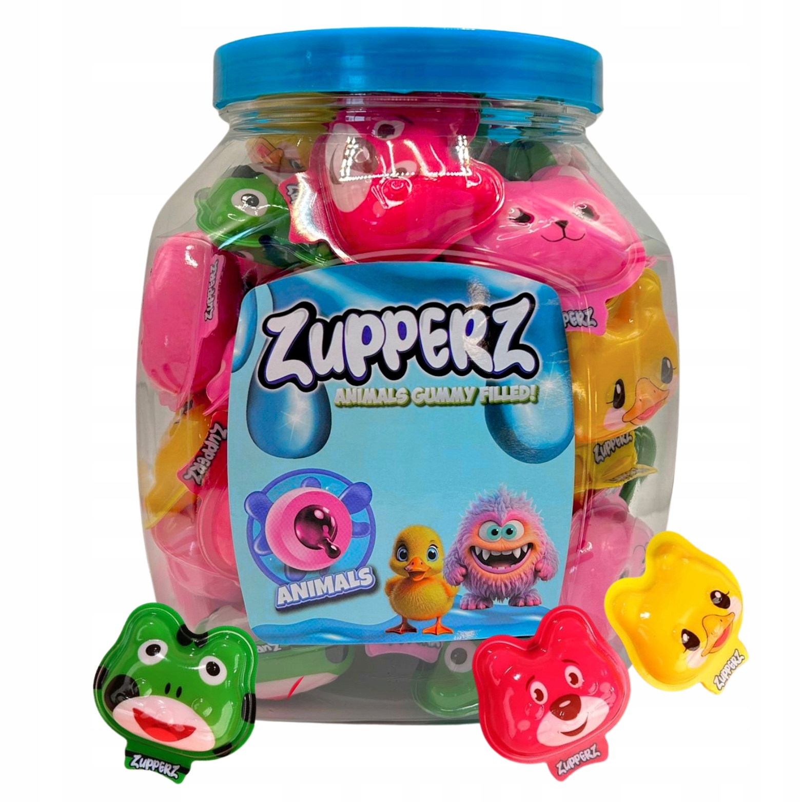 Żelki z płynnym nadzieniem w kształcie zwierząt Zupperz Animals słoik 900g