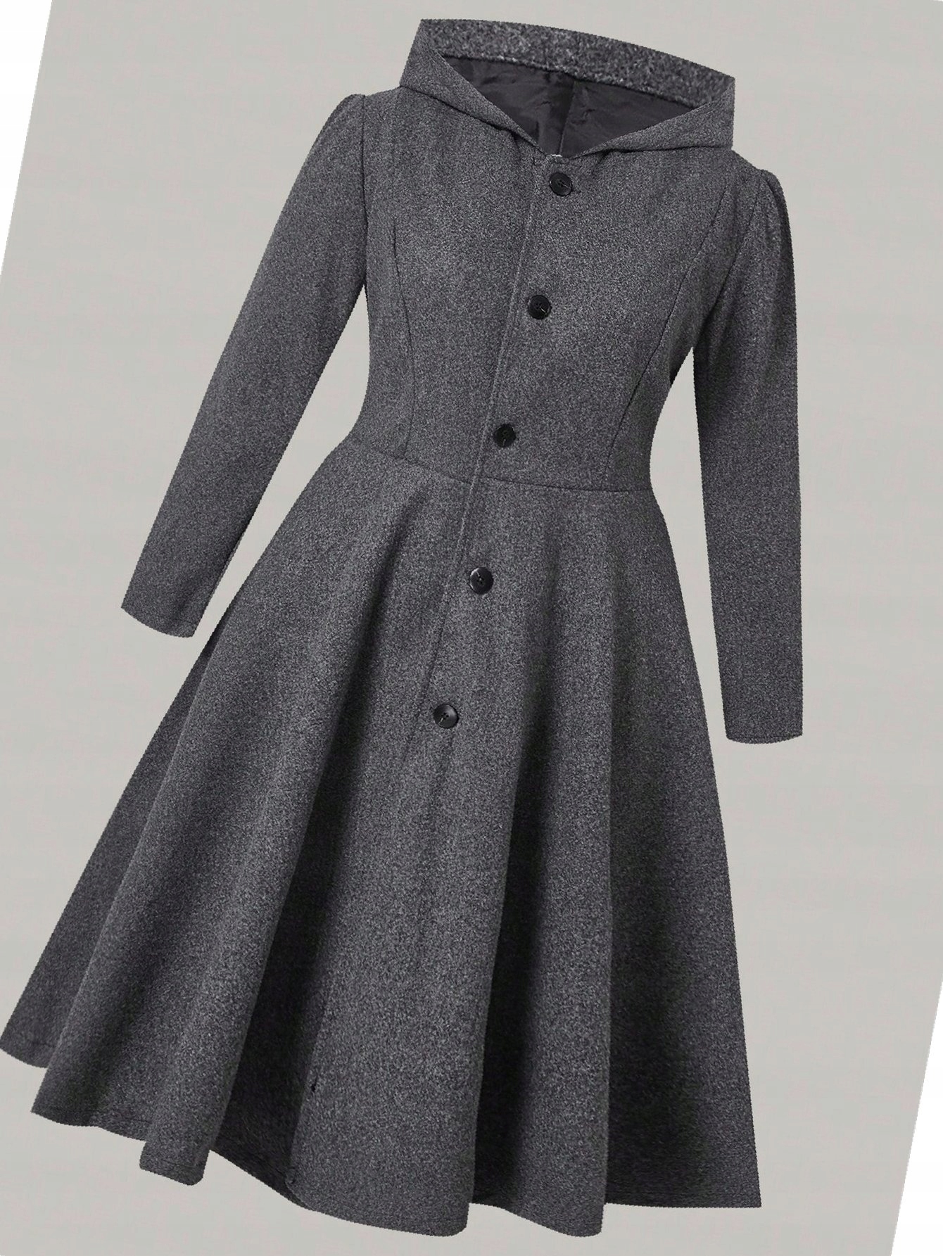 Dámský kabát s rozevřením za koleno S Kapucí Šedý Casual 3XL 46