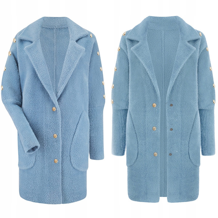 ALPAKA_Z_GUZICZKAMI_CIEPŁY PŁASZCZ NARZUTKA WEŁNA Marka Katmandi