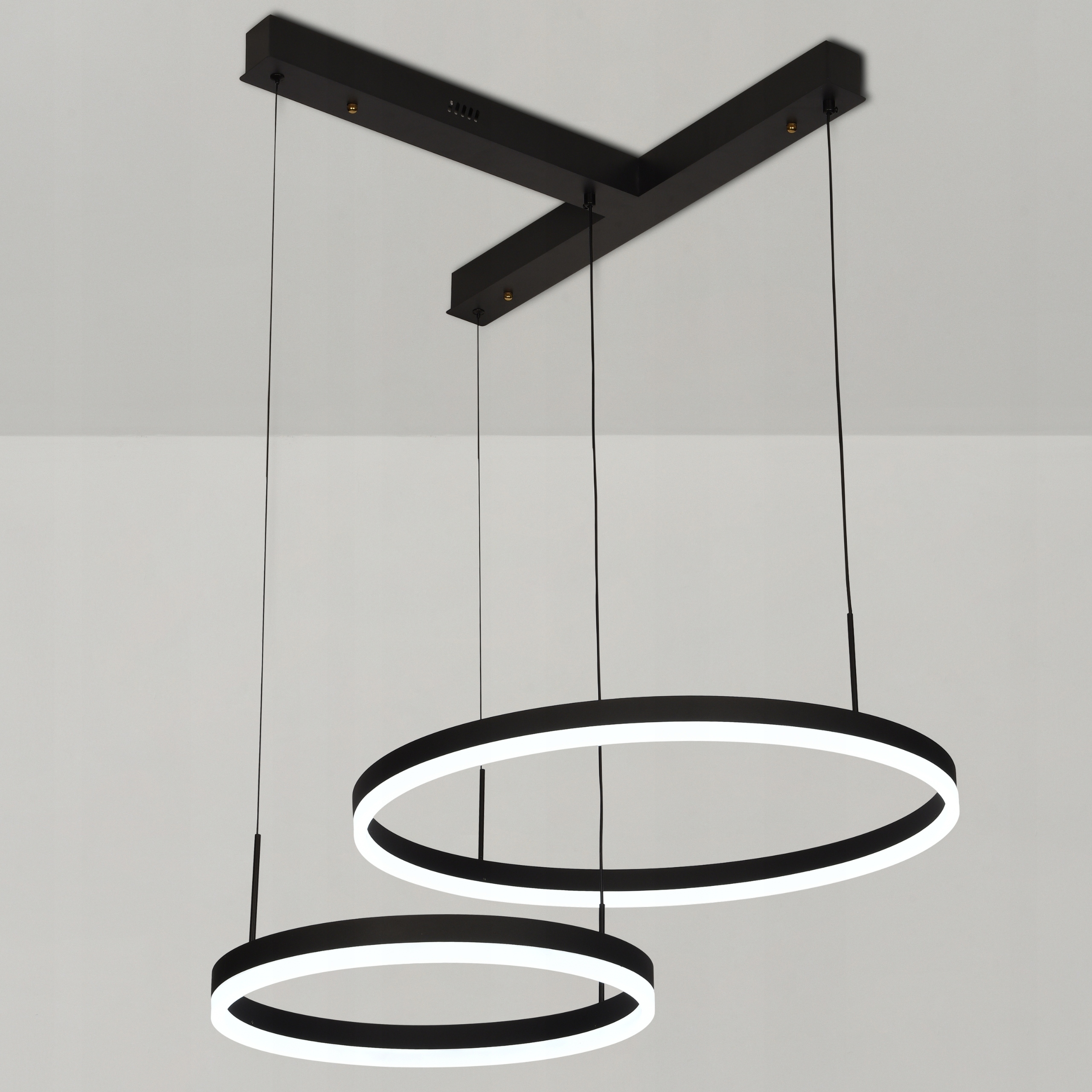 Lampa Stropná 2 Kruhy čierna závesná Led Luster Diaľkový Ovládač 60/40 cm loft