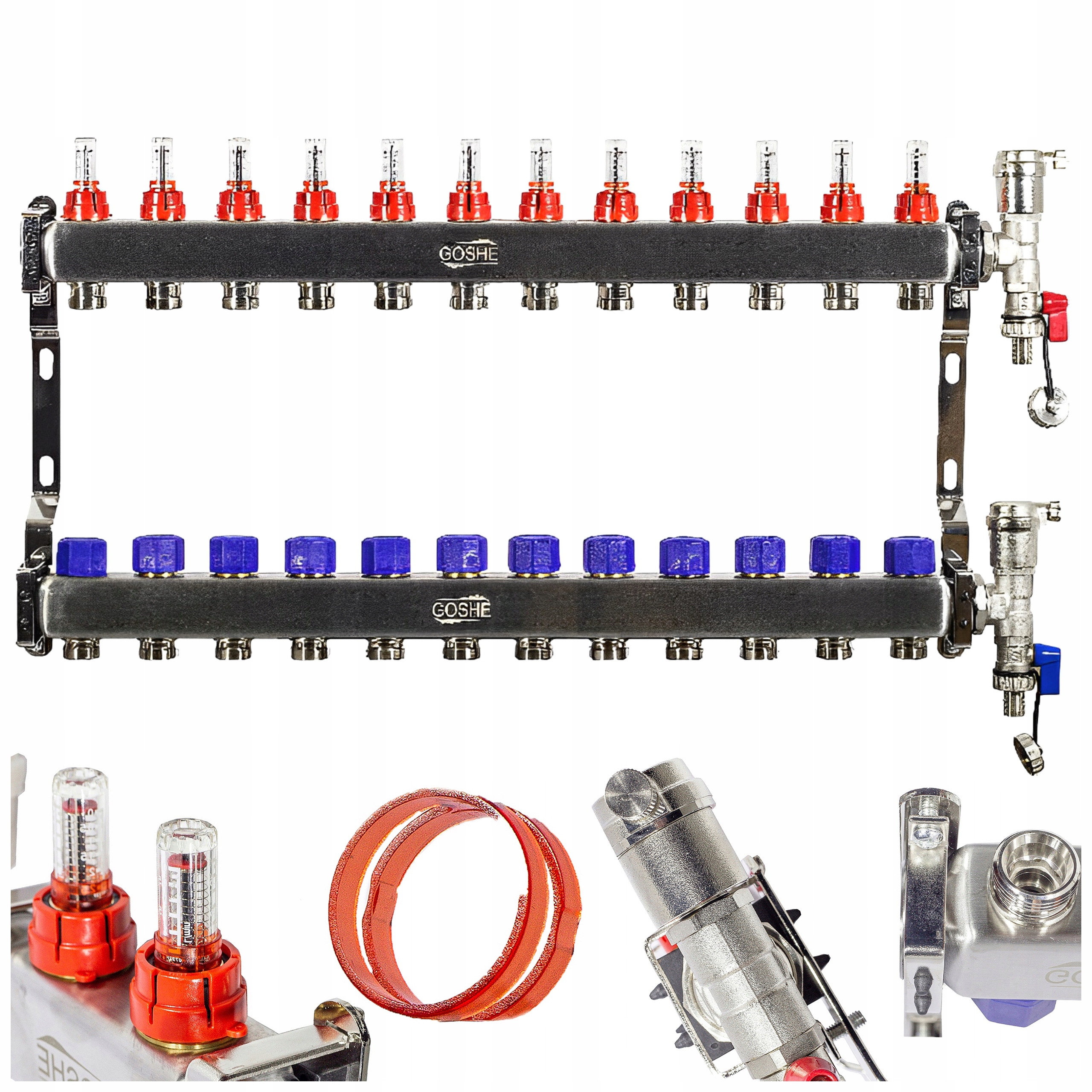 Rozdělovač Pro Podlahové Topení 12 Sekcí Okruhů Nerezový