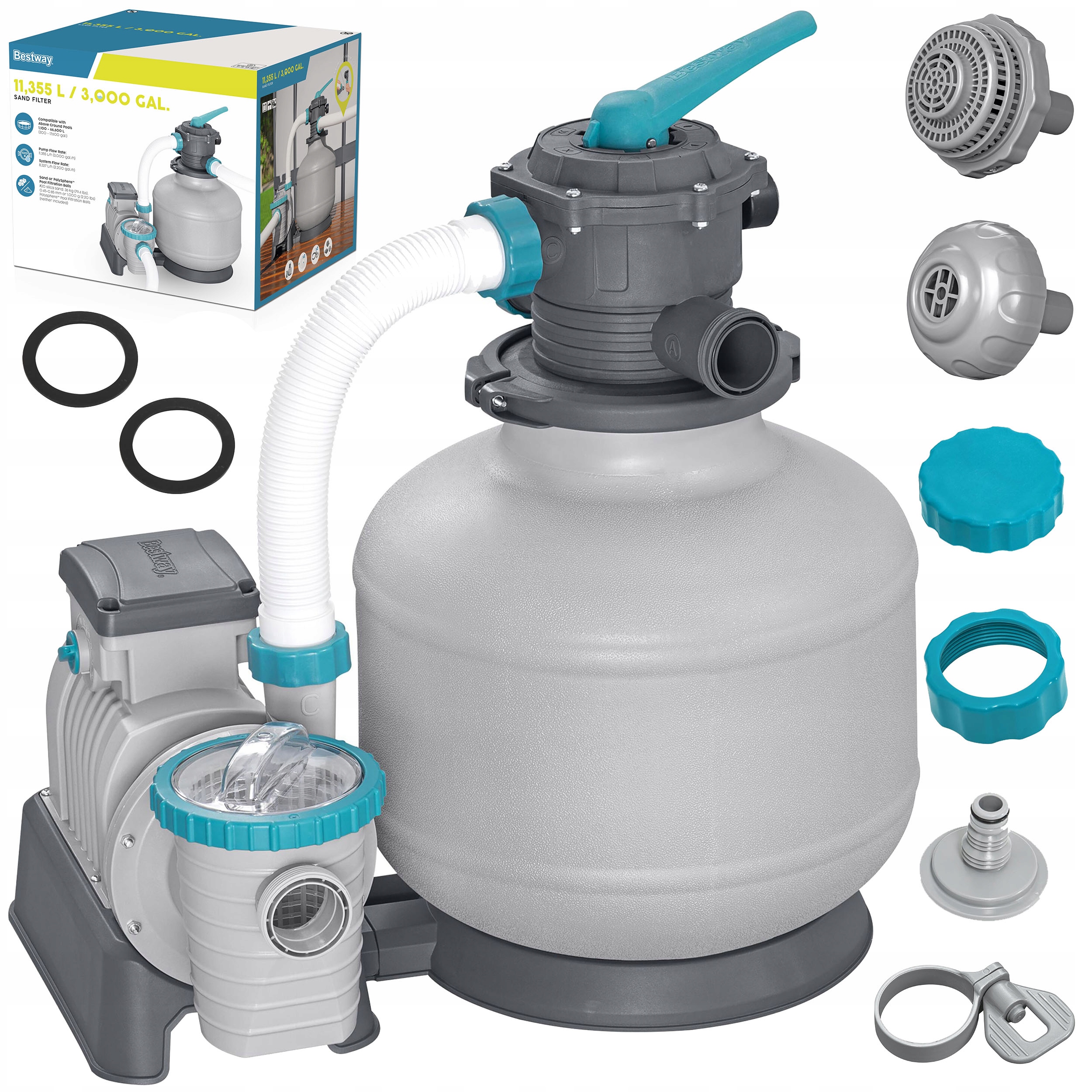 Pompa piaskowa do basenu filtr do basenów 11355 L/h złączki węże Bestway