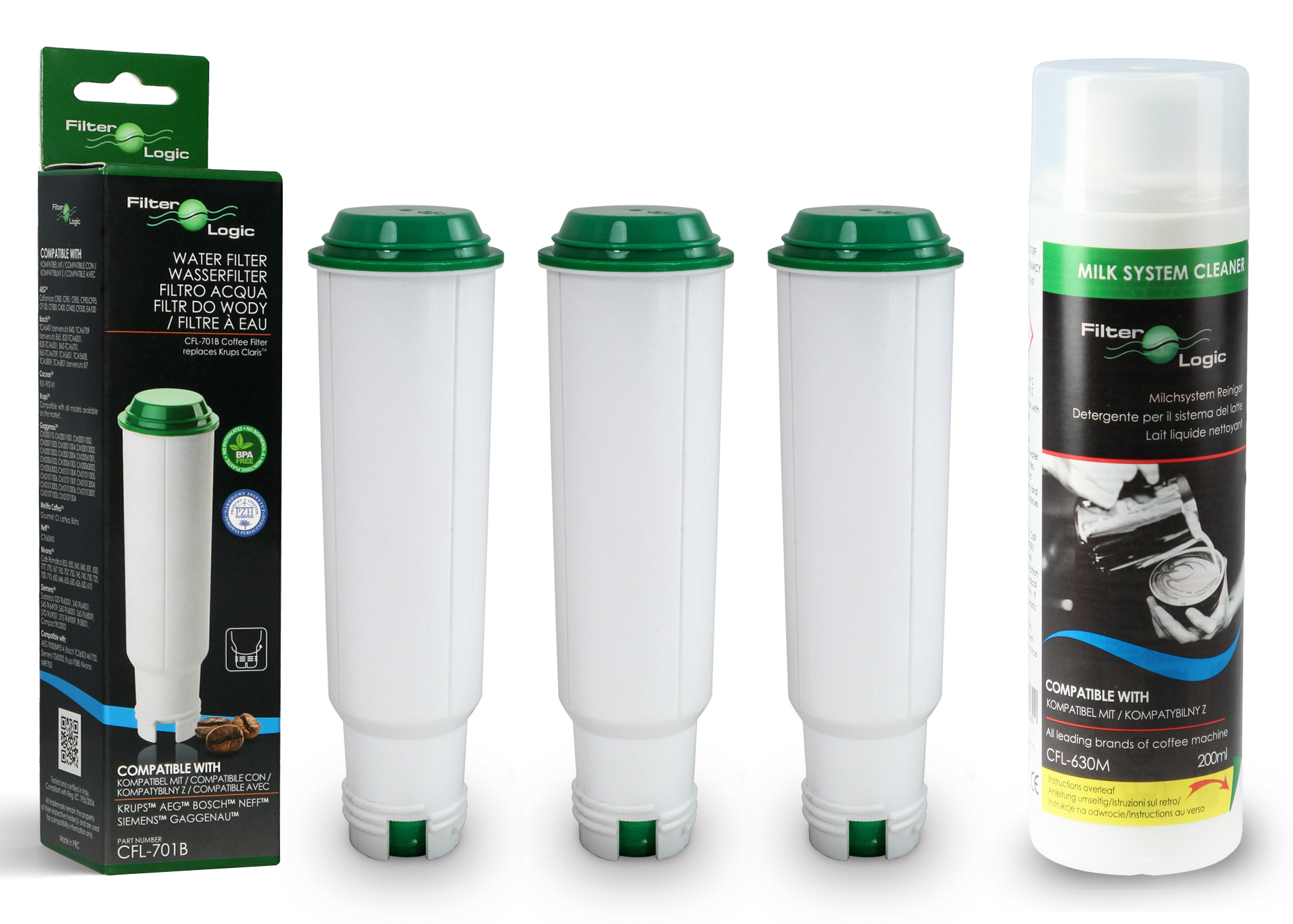 Filtr wody FilterLogic CFL-701B do ekspresu Krups 3szt. płyn do mleka