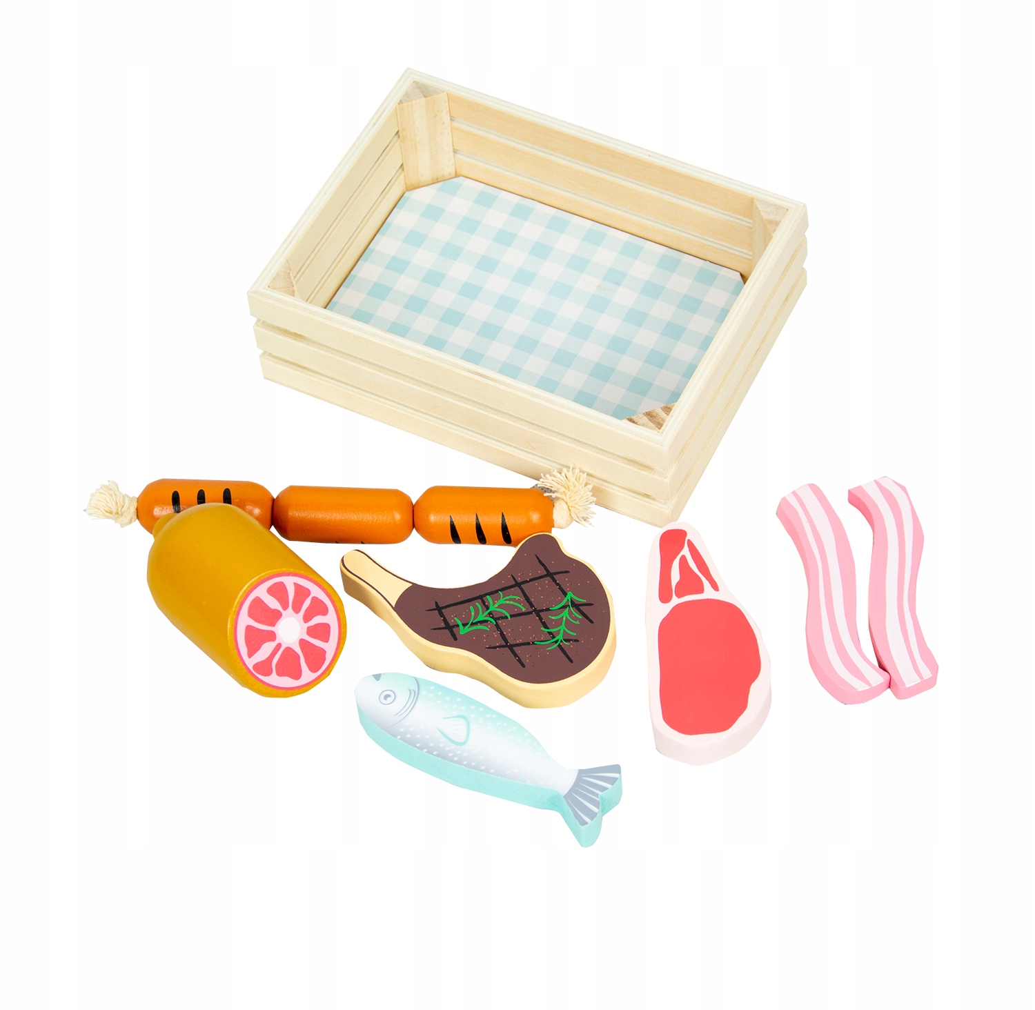 Zabawkowy Drewniany Koszyk Z Mięsem i Rybą Zabawka Edukacyjna dla Dzieci Marka 4iQ Group