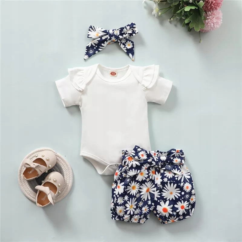 

Komplet letni bluzka bloomersy kwiaty opaska 80 86