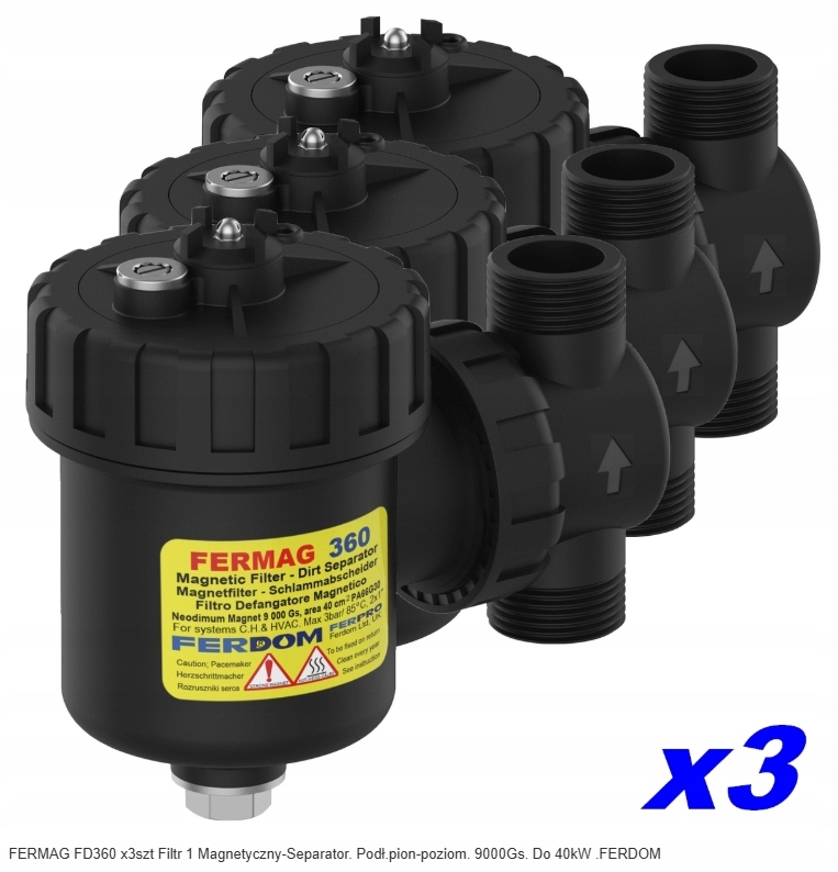 Fermag FD360 x3ks Filter 1" Magnetický-Separátor. Pod. vertikálny-horizontálny Ferdom