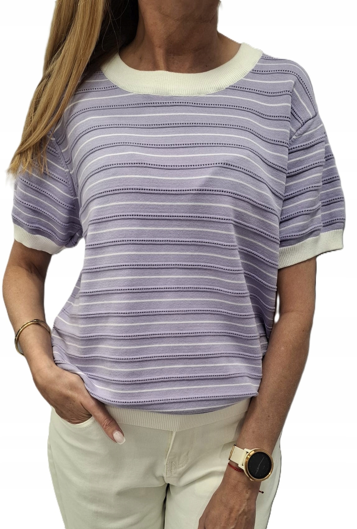 Cocomore Ažurová mikina s proužky Fialová Levandulová Bílá Novinka