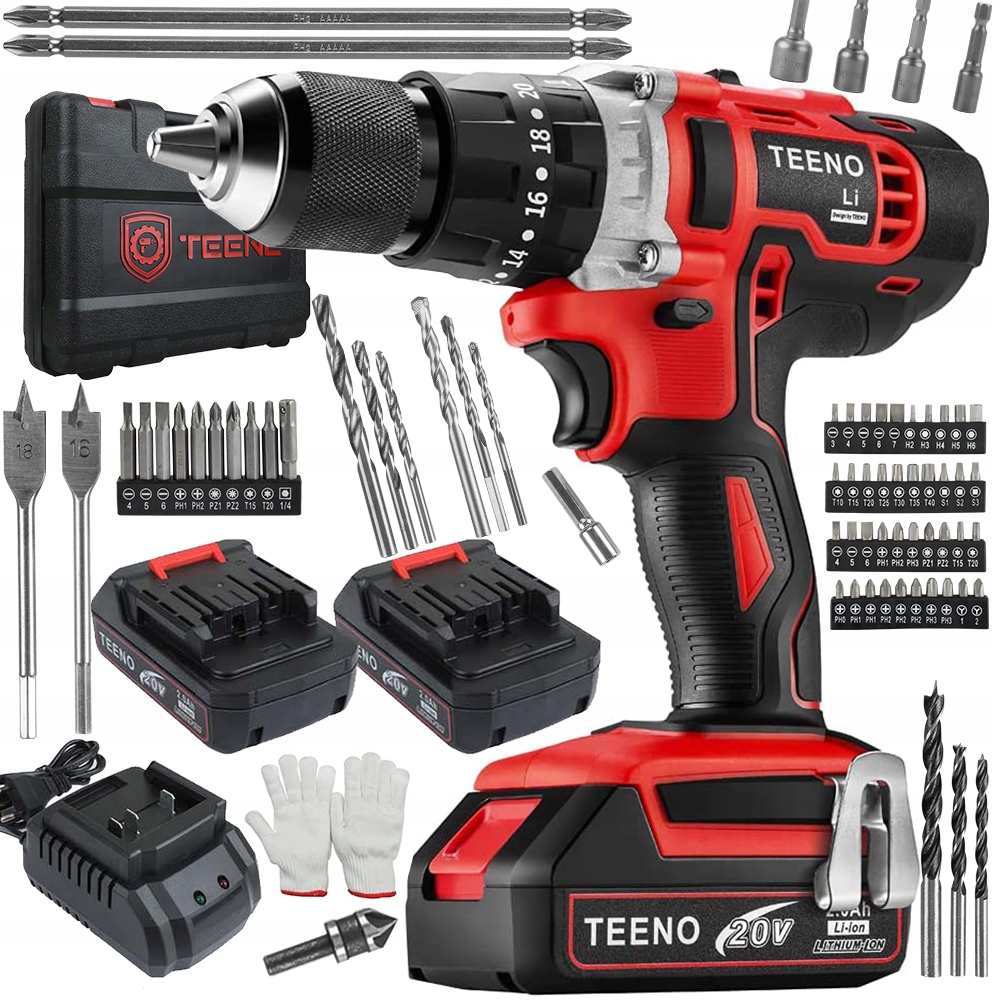 

Wiertarko-wkrętarka Udarowa 20V 2Ah Teeno Bity 69