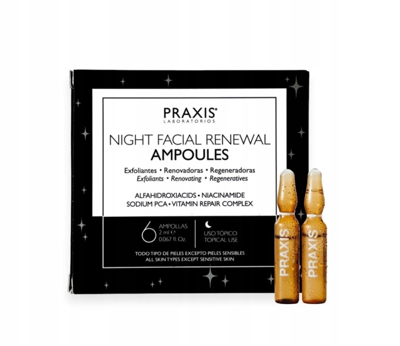 Sérum pro pleť Praxis Exfoliační noční ampule s Aha a niacinamidem 6 ks