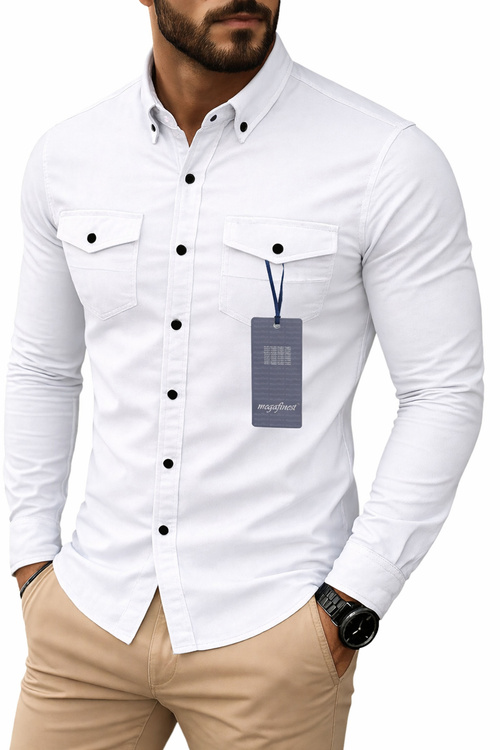 Koszula Biała Jeansowa Męska Sportowa Długi Rękaw 315 M 39-40