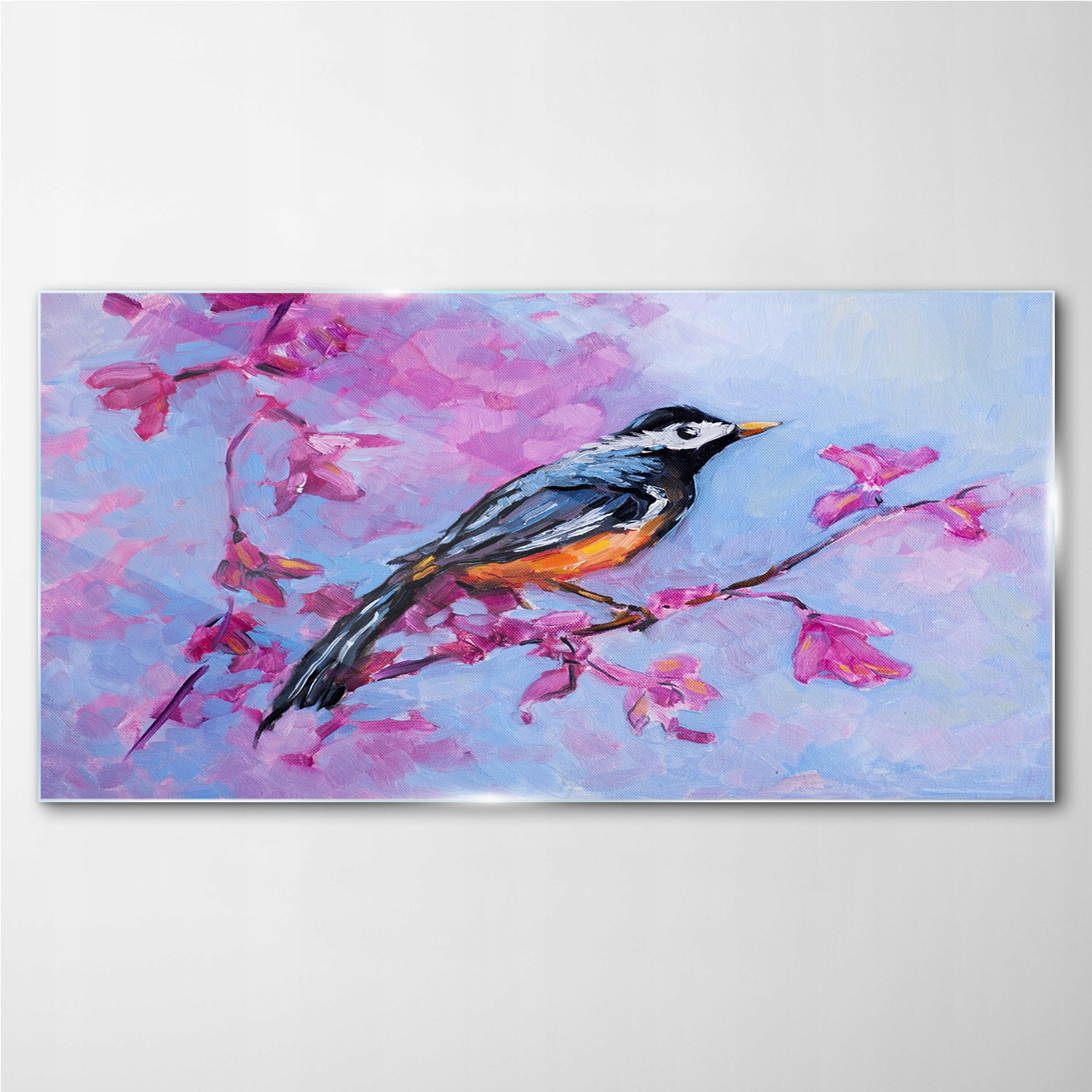 

Szklany obraz Gałąź kwiaty zwierzę ptak 140x70 cm