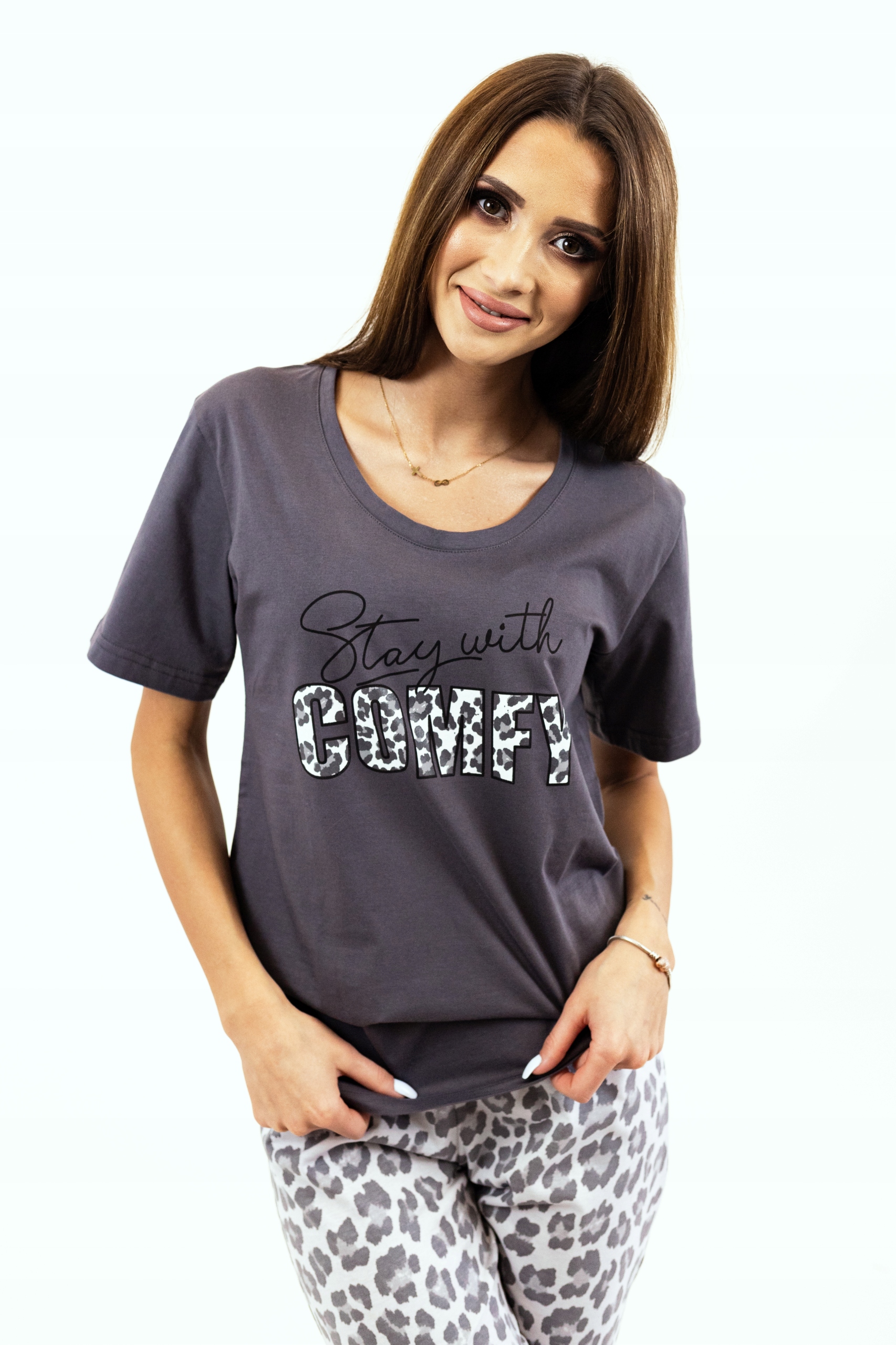 PIŻAMA DAMSKA"KUBA"STAY WITH COMFY - M Dekolt okrągły