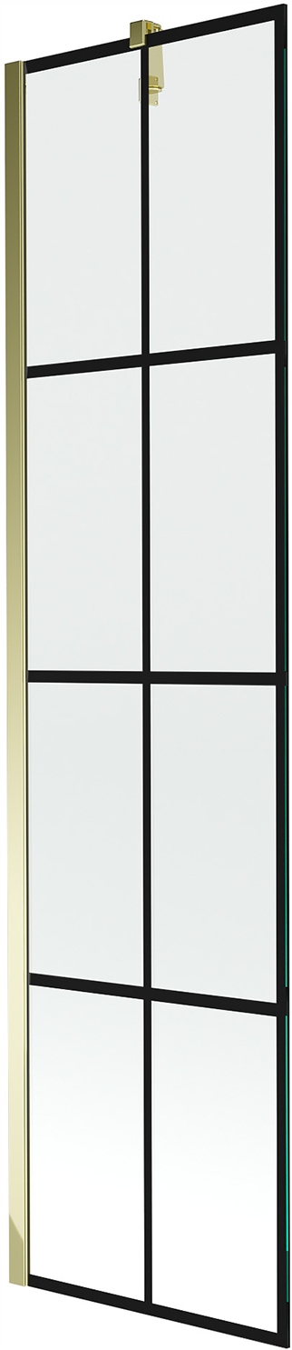 Mexen Next sprchová zástěna sklo s černou mřížkou, zlatý profil