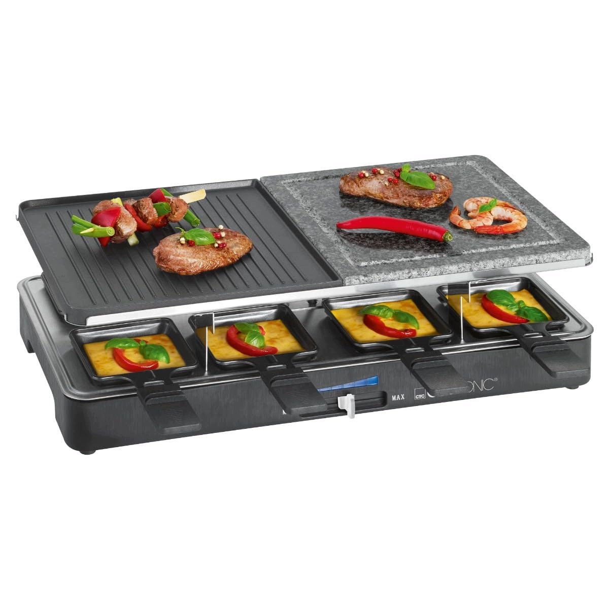 Raclette Gril 1400 V 8 Osob, Kamenná Litinová Deska, 8 Pánví