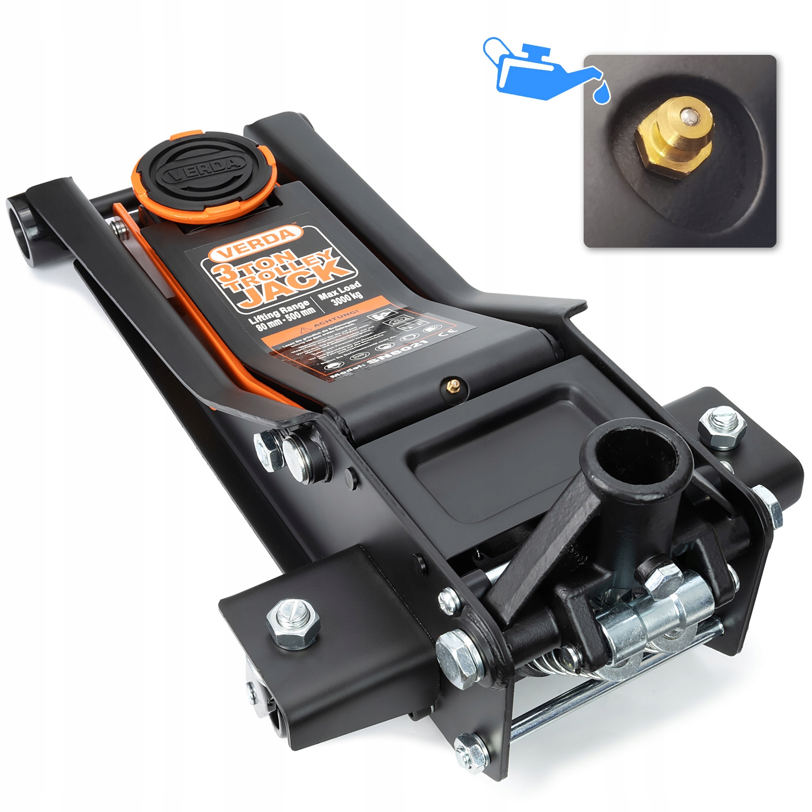 PODNOŚNIK SAMOCHODOWY NISKOPROFILOWY ŻABA 3T 2-TŁOKI WYGODNA RĄCZKA TYPU D Marka Verda