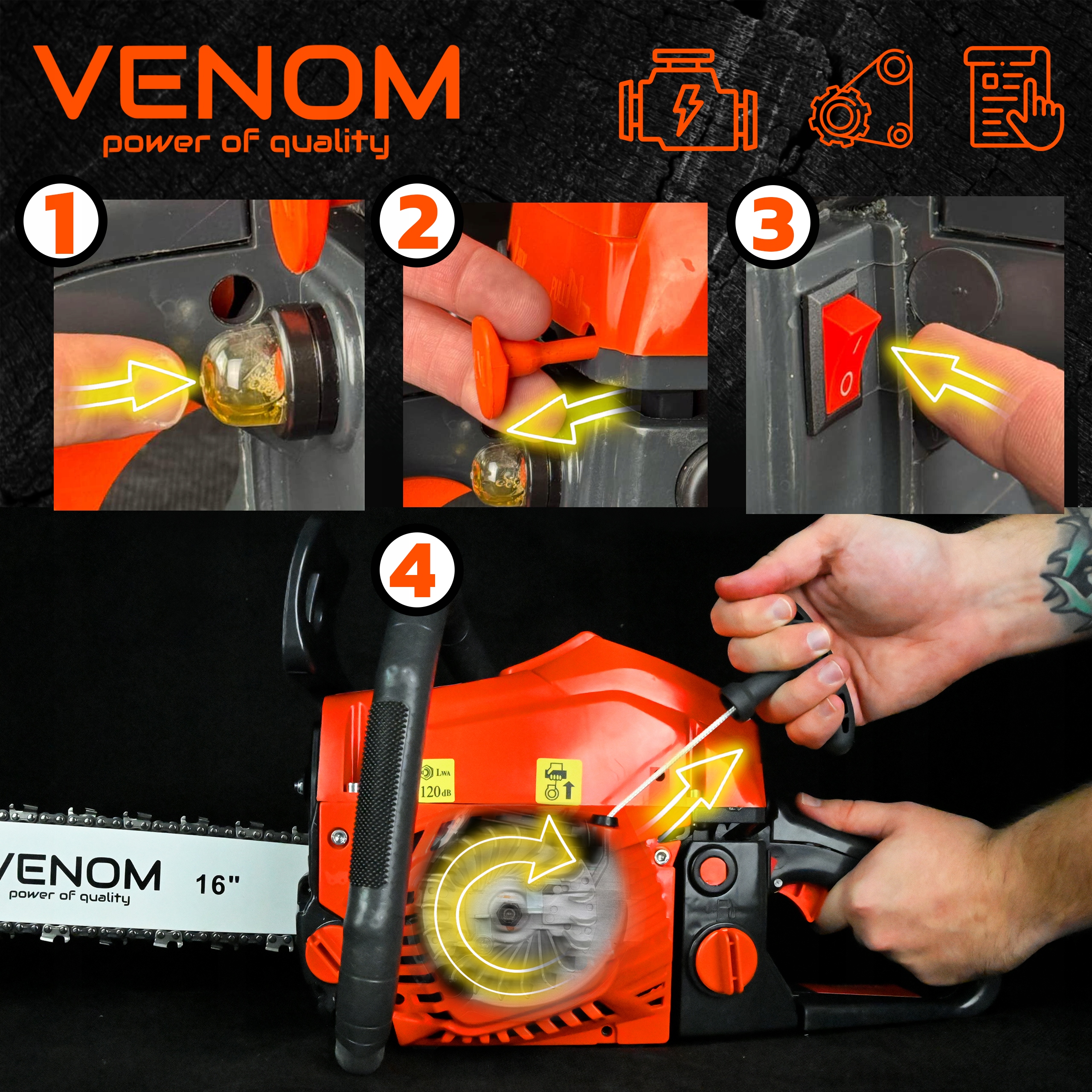 PIŁA SPALINOWA PILARKA ŁAŃCUCHOWA 5,9KM 58CC 4xŁAŃCUCH 2xPROWADNICE 16' 18' Europejski standard emisji spalin EURO 5