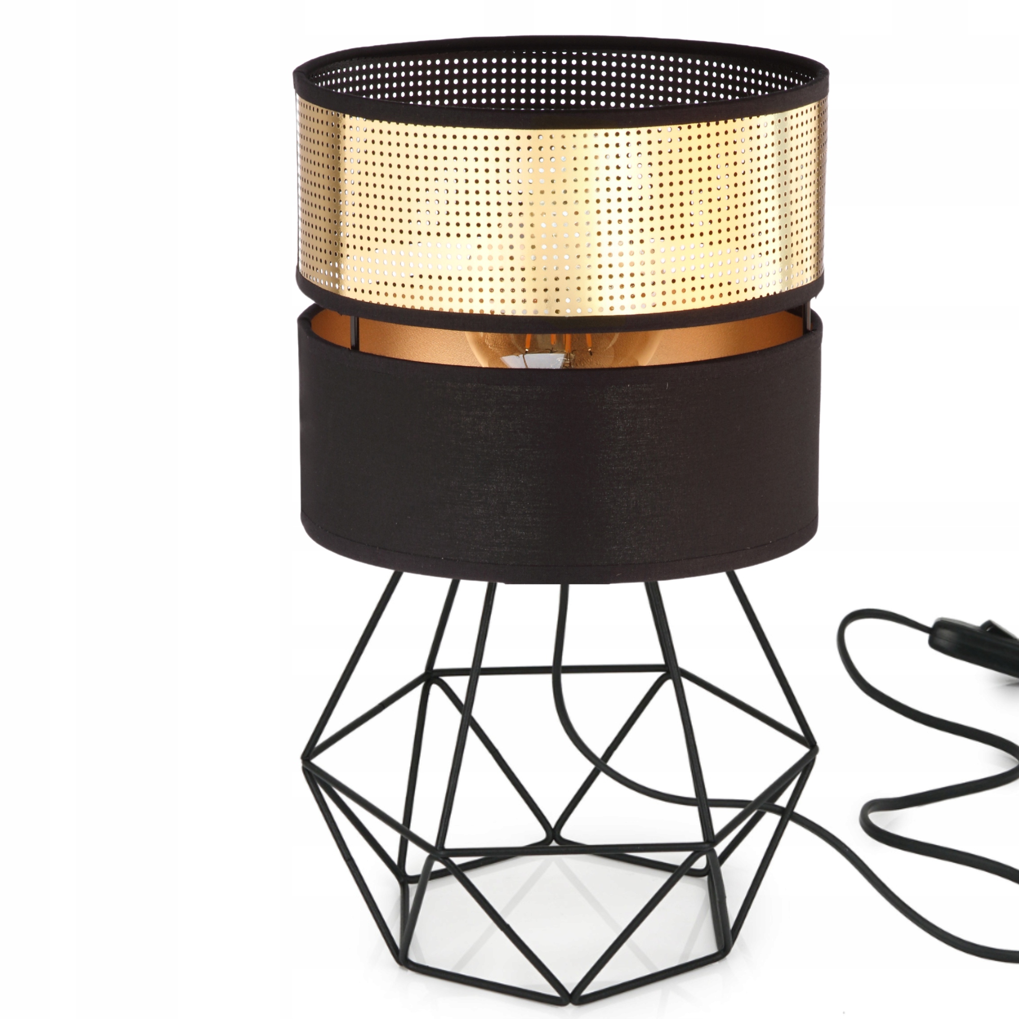 Noční Lampa Stolní Diamantové Stínidlo S Dírkami Zlatá E27 Led Černá Ažurová