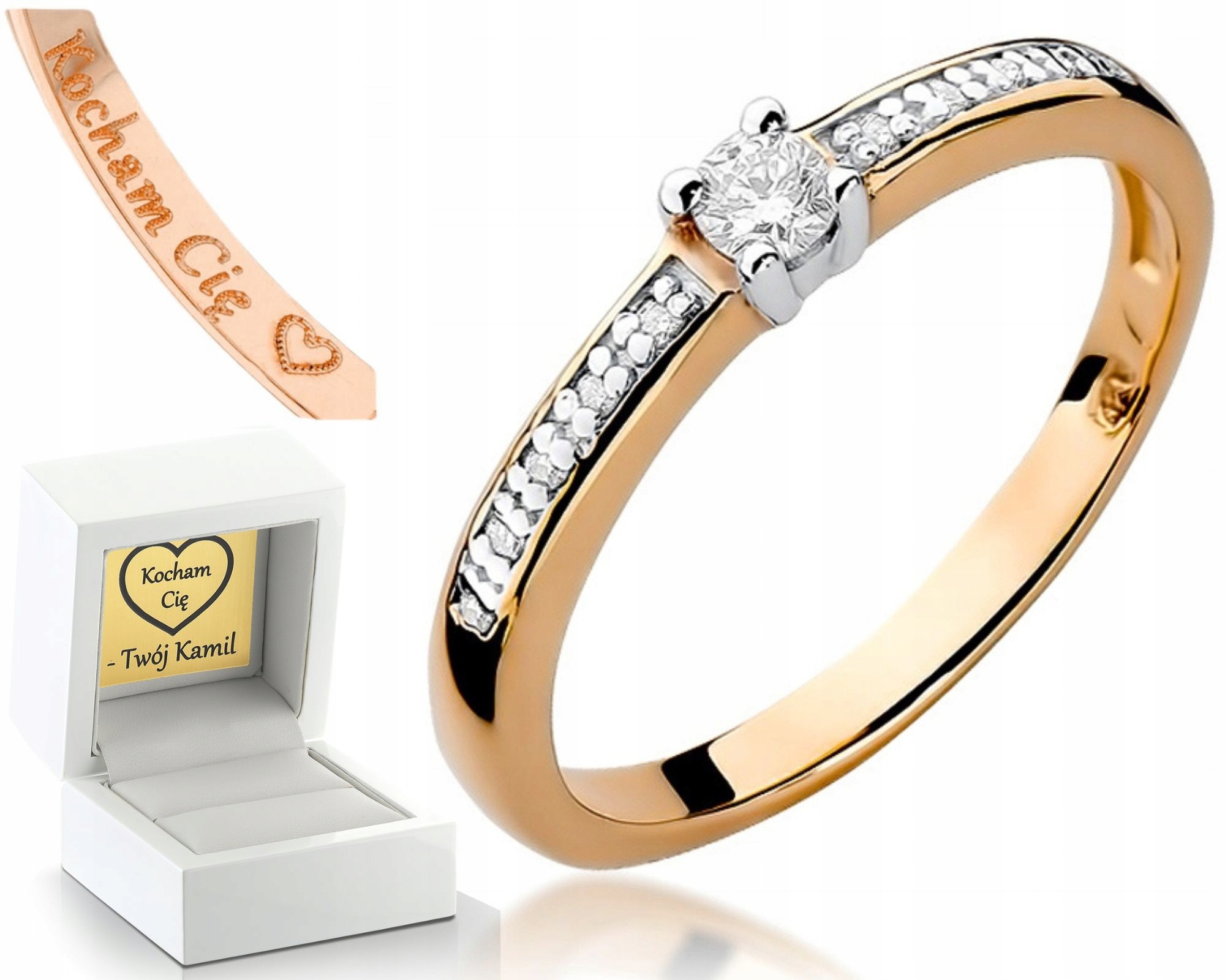 Růžové Zlato Prstýnek S Brilianty 585 Gravírování Zásnubní Dárek