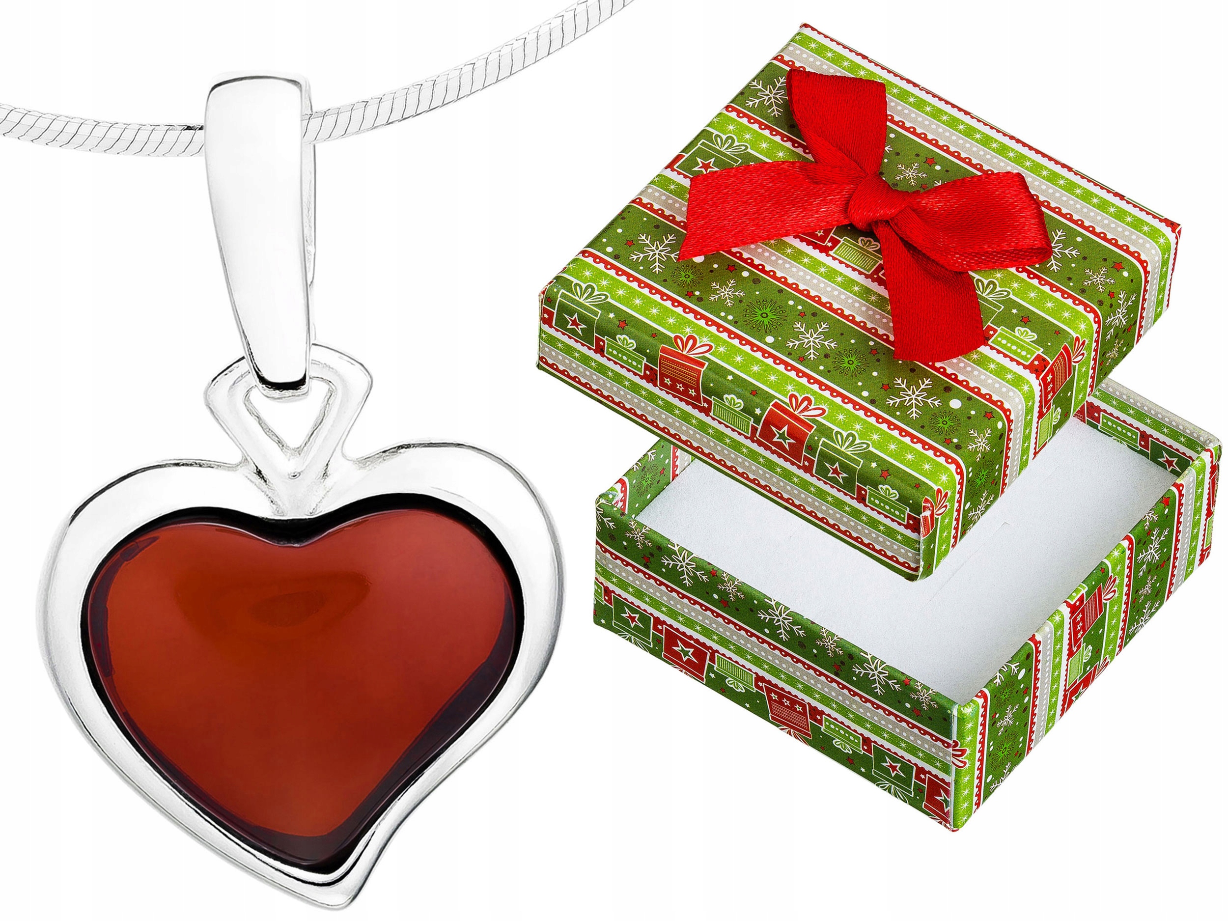 Krátký stříbrný dámský náhrdelník Srdce s třešňovým jantarem Srdíčko 45 cm