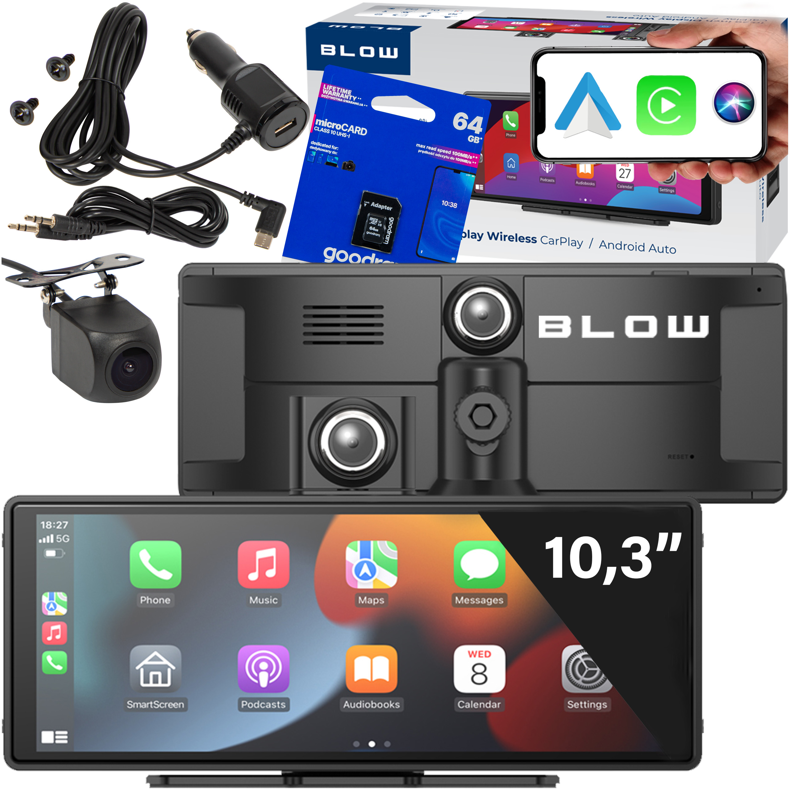 Radio Monitor Automobilový Multimediální Android Auto Carplay Siri Kamera