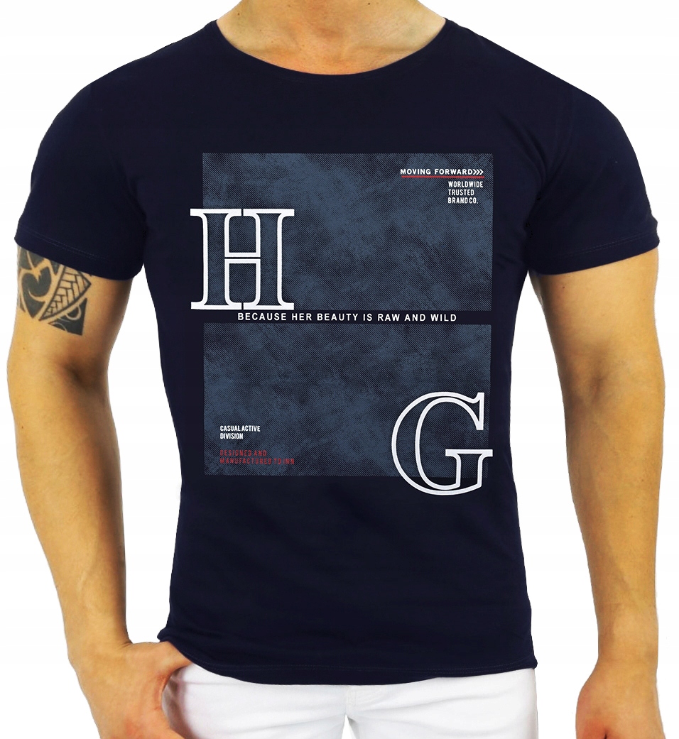 

T-shirt Męski Koszulka Elastan Nadruk Print Jakość