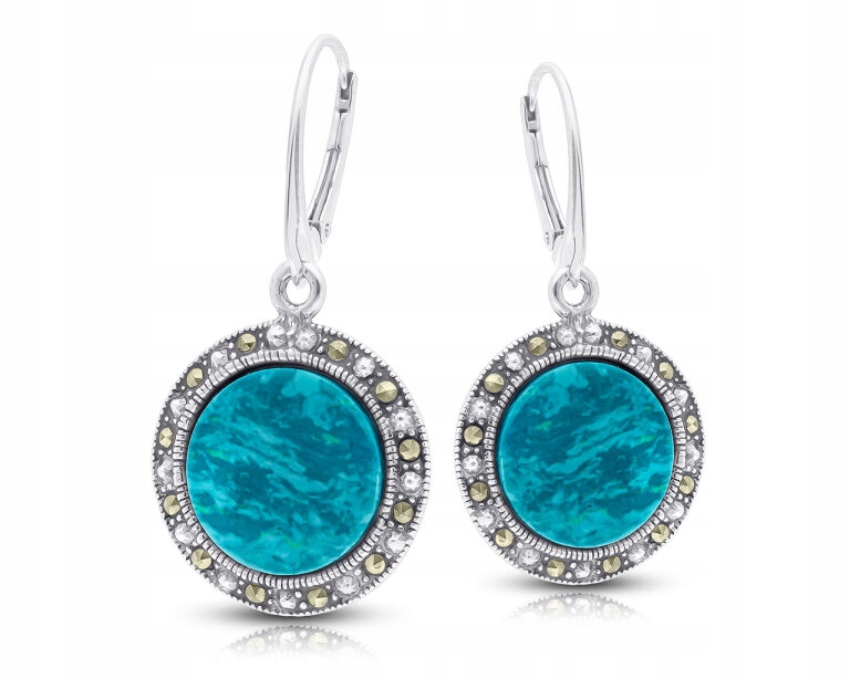 Stříbrné Náušnice Visící s chryzokolou a markýzami Stříbro pr.925