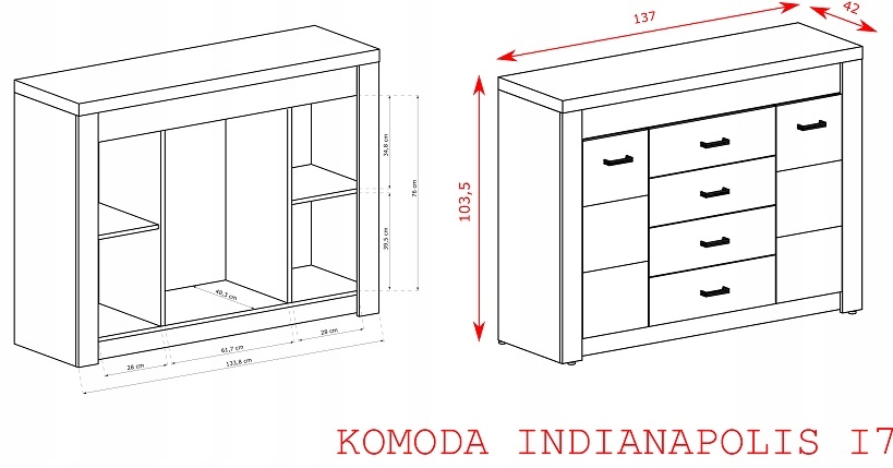 Komoda INDIANAPOLIS I7-3 KOLORY Kolekcja INDIANAPOLIS