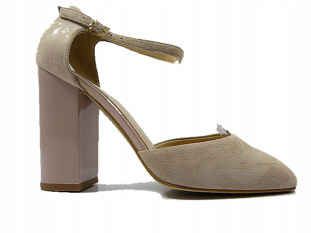 Béžové zapínací dámské kožené sandály na podpatku Sala 37