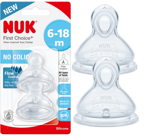 NUK FC+ silikonowy SMOCZEK do BUTELKI Flow Control 6-18m