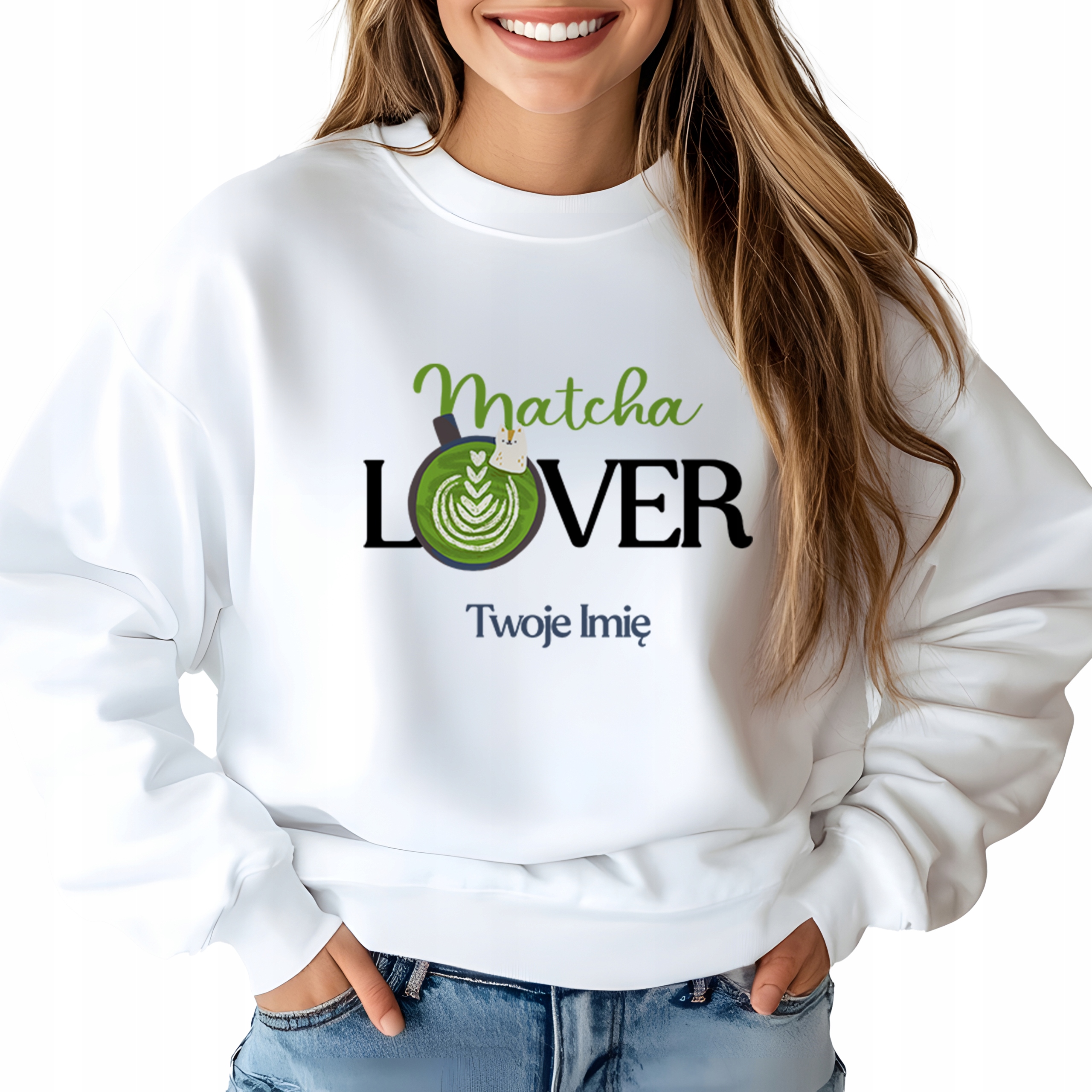Mikina Bílá pro milovnici zeleného čaje Matcha Lover Jméno M