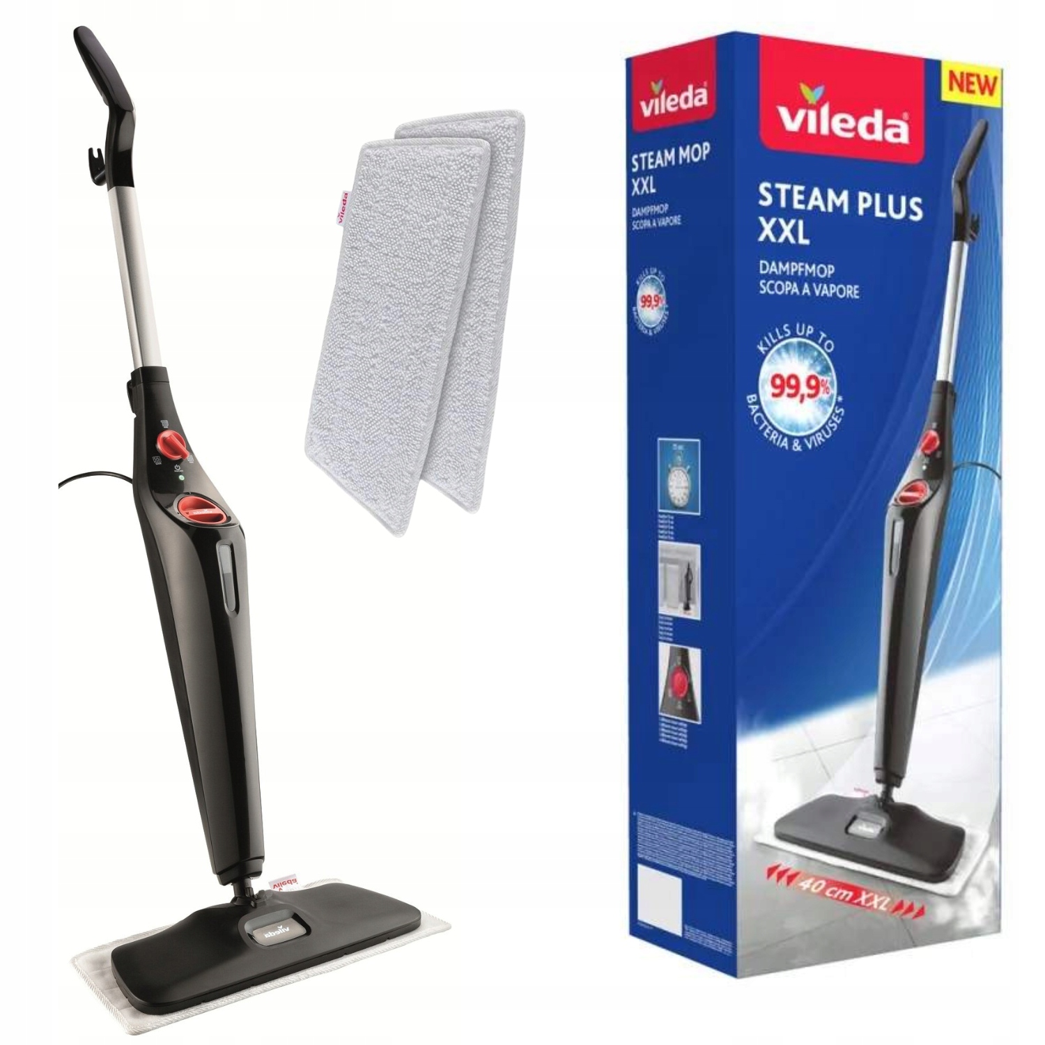 MOP PAROWY VILEDA USUWA 99% BAKTERII XXL 1550W NAKŁADKA DO DYWANÓW ZESTAW