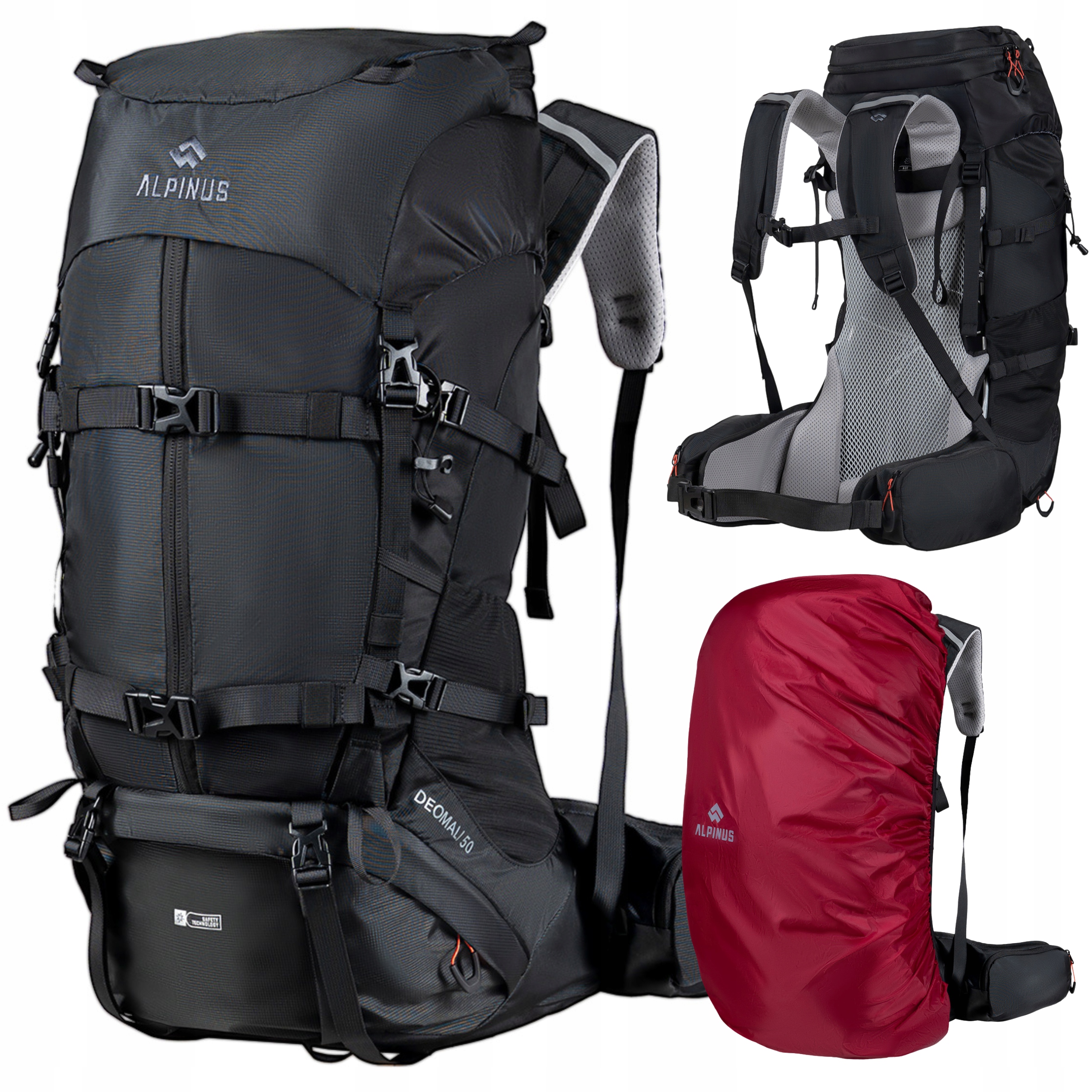 Plecak Alpinus Trekkingowy Górski 50L Turystyczny Deomali Czarny +pokrowiec