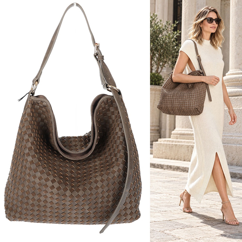 Dámská kabelka Tommasini shopper taška A4 pletená přes rameno 3899 Hnědá