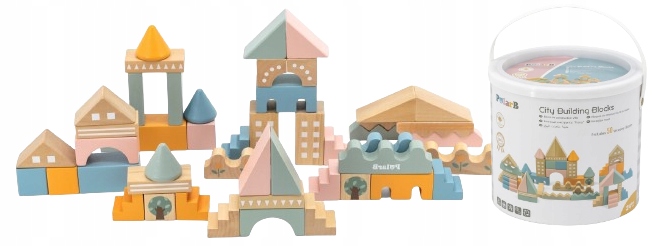 KLOCKI DREWNIANE W WIADERKU zestaw klocków MIASTO CITY 50 sztuk VIGA PolarB
