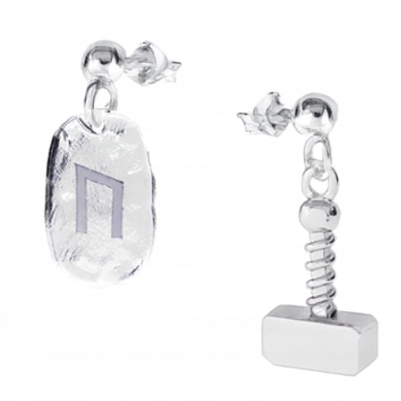 Runa Uruz Kladivo Thora Mjolnir Wiking Asymetrické náušnice tyčinka stříbro 925