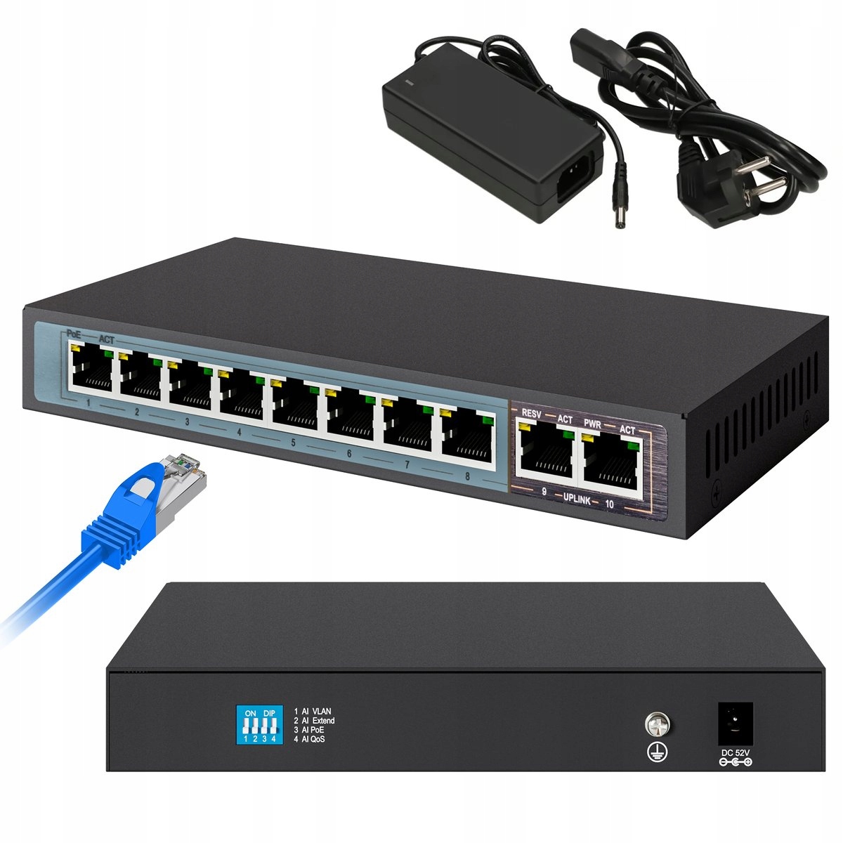 Extralink Ceres Switch 8x 100Mb/s PoE/PoE+, 2x RJ45 Uplink 100Mb/s,