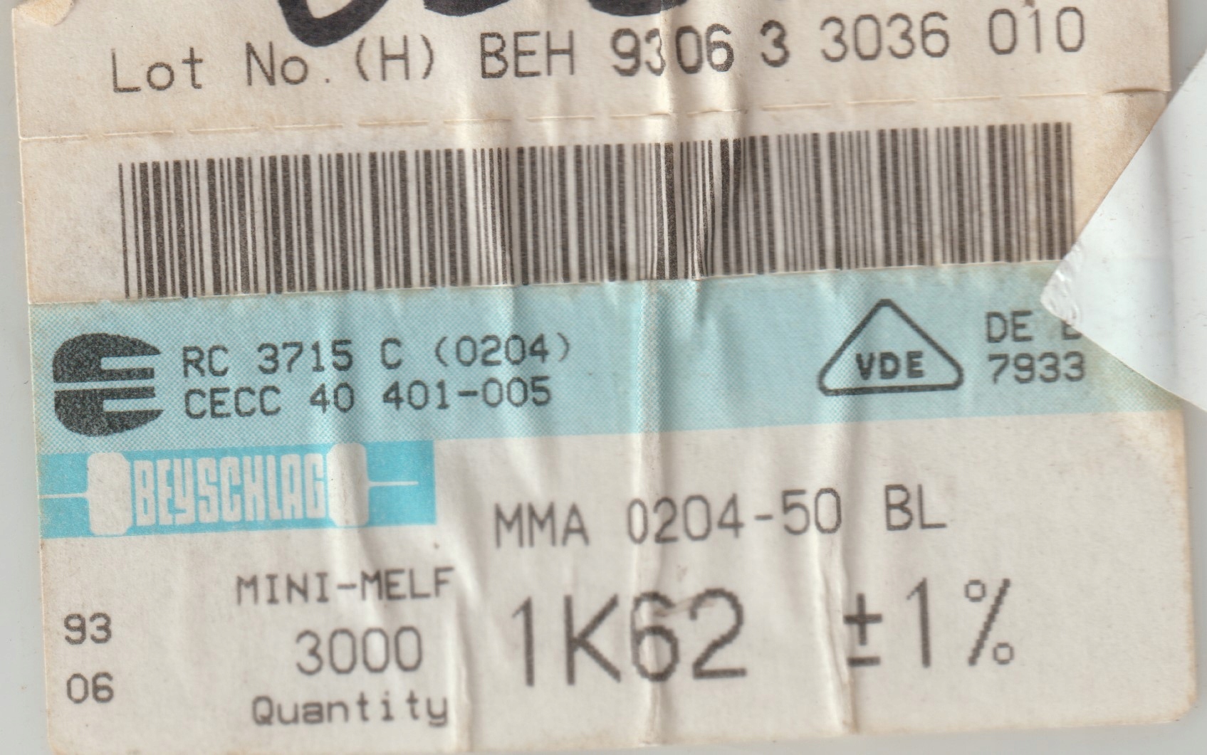 [100szt] 1K62 1% 50ppm rezystor Smd minimelf MMA0204 Beyschlag low noise