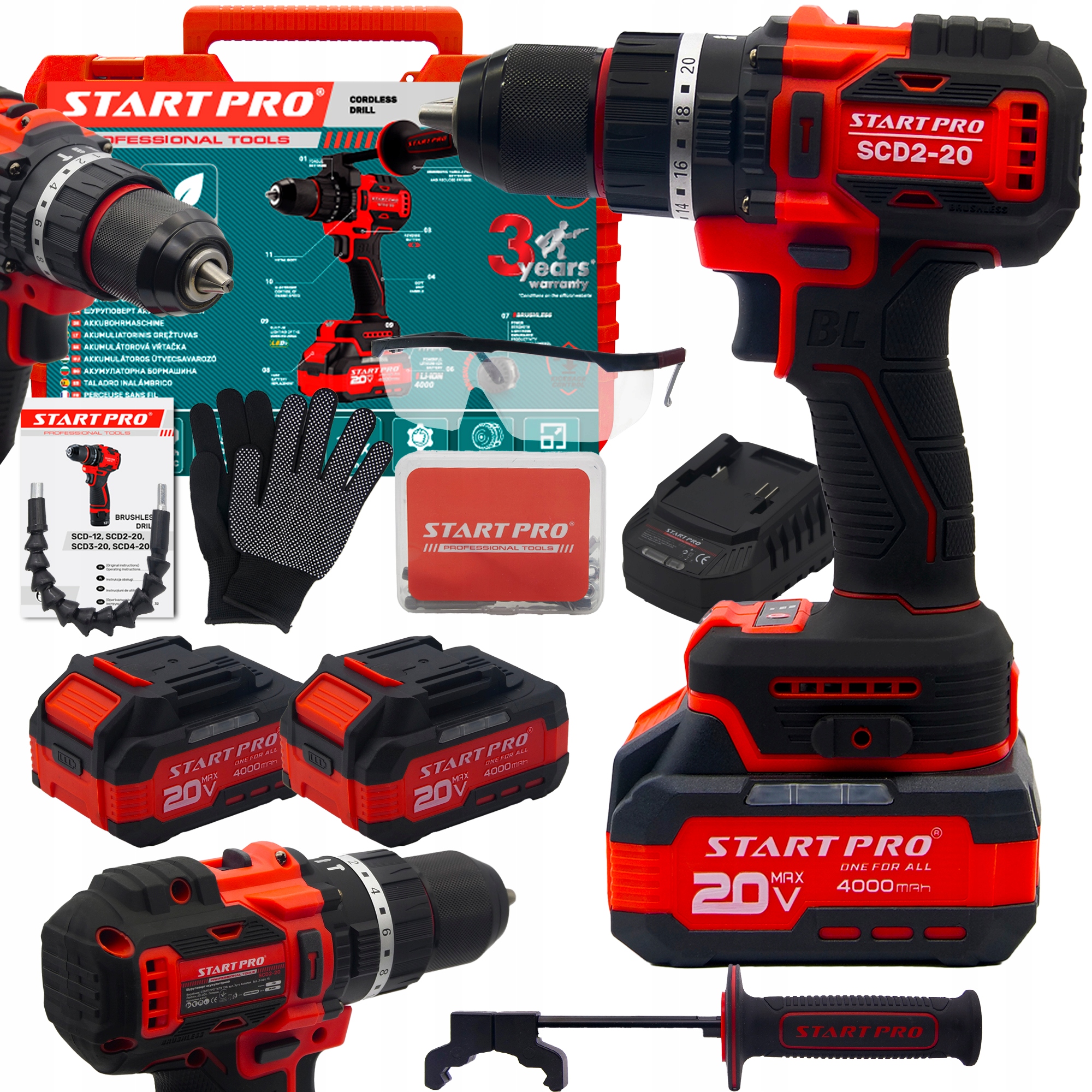 Wiertarko-wkrętarka Akumulatorowa Udarowa Bezszczotkowa 95N/m 2x4Ah+UCHWYT