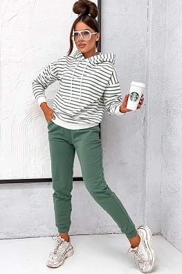 Bavlněná teplákovka dámská mikina s jednobarevnými rovnými kalhotami 82173 L