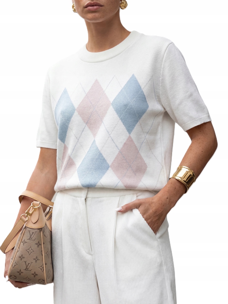 Cocomore Svetr Romby Krátký rukáv Bílá Modrá Růžová Novinka