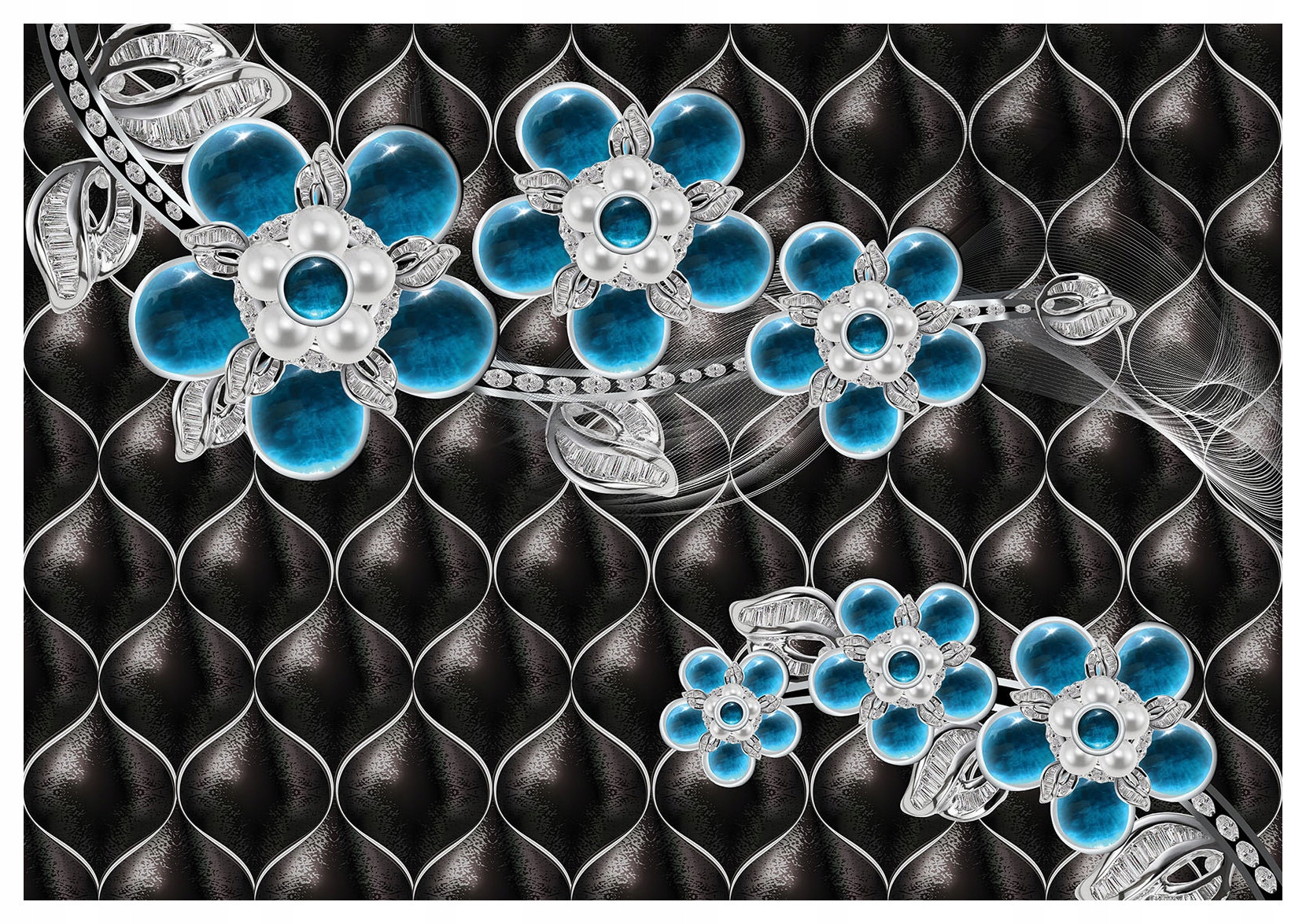 Fototapeta Květinová symfonie světle modrá a stříbro na sametu 200x140 lepidlo