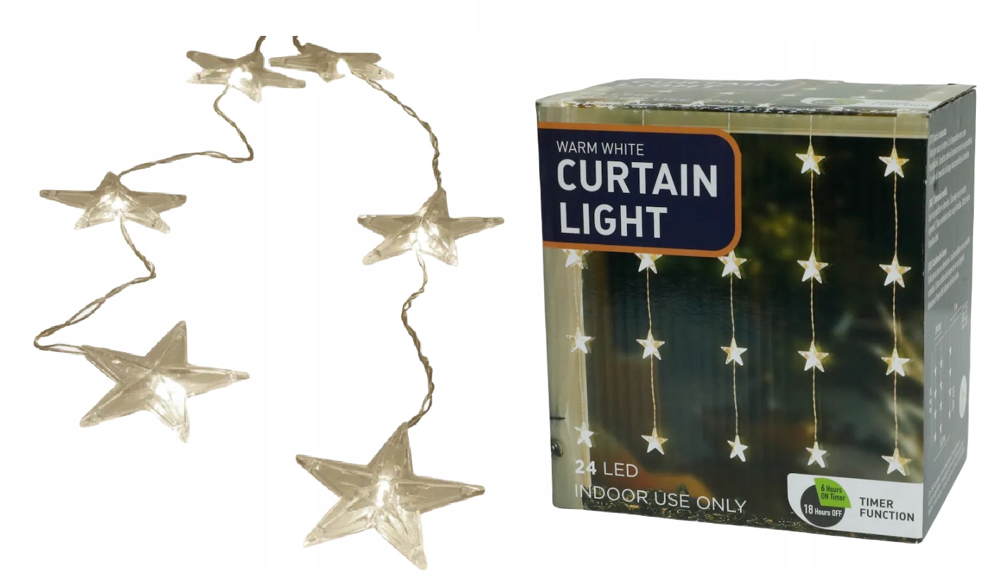 

24LED Kurtyna Świetlna do okna z gwiazdkami 120cm