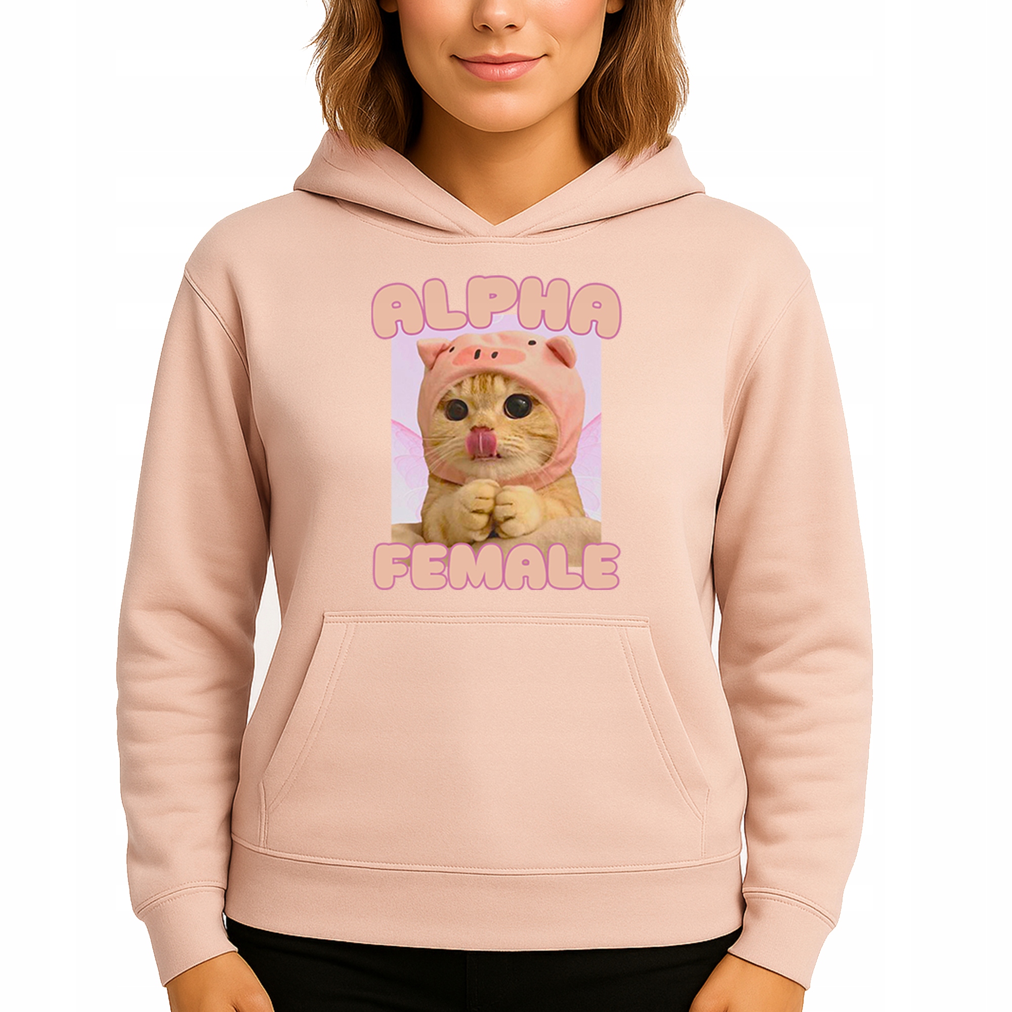 Mikina S Kapucí Broskvová bavlněná mikina Alpha Female Vel S
