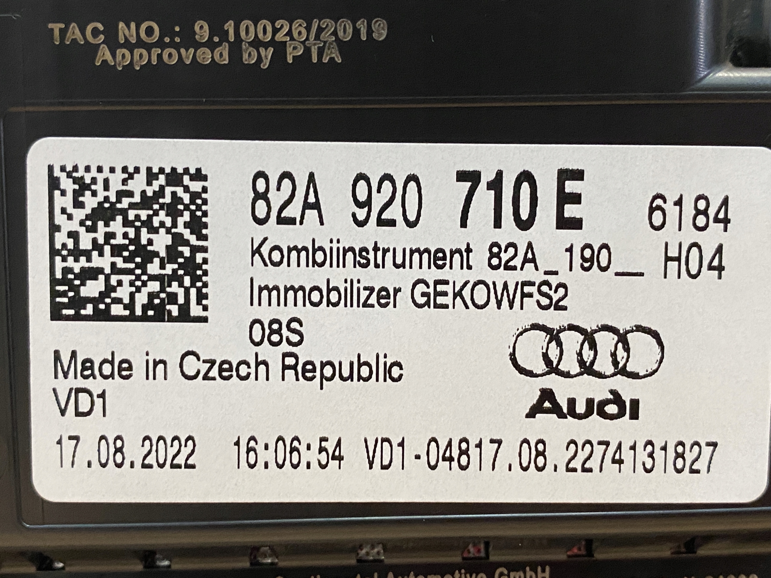 AUDI A1 82A dials dials 82A920710E