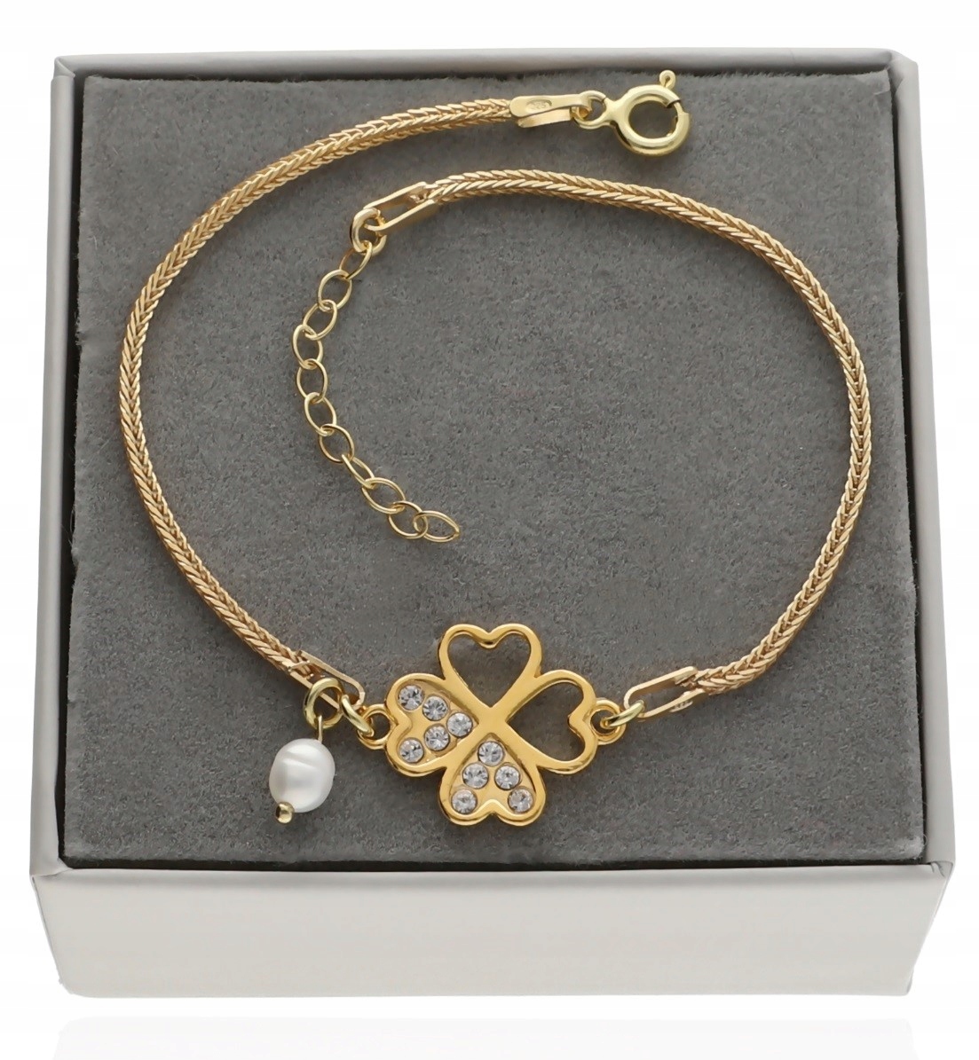 Zlatý náramek čtyřlístek Přírodní Kámen Perla Den žen 925