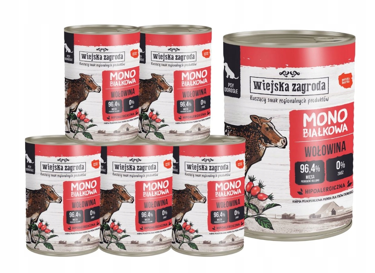 Levně Wiejska Zagroda Krmivo pro psy Monoproteinové Hovězí maso 6x400 g